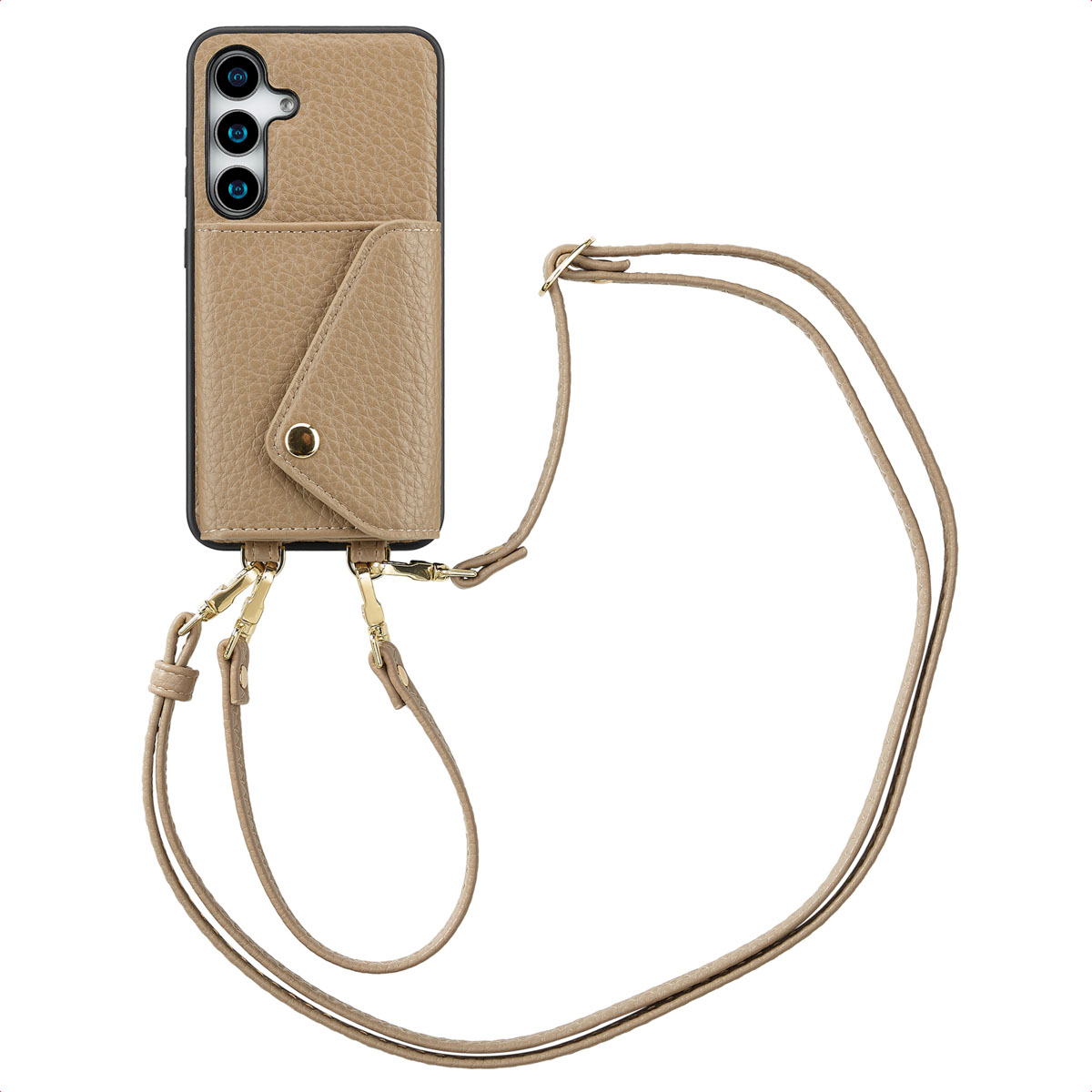 Selencia Sera HandyHülle mit Kordel und Umschlag-Kartenhalter für das Samsung Galaxy S25 / S24 - Taupe