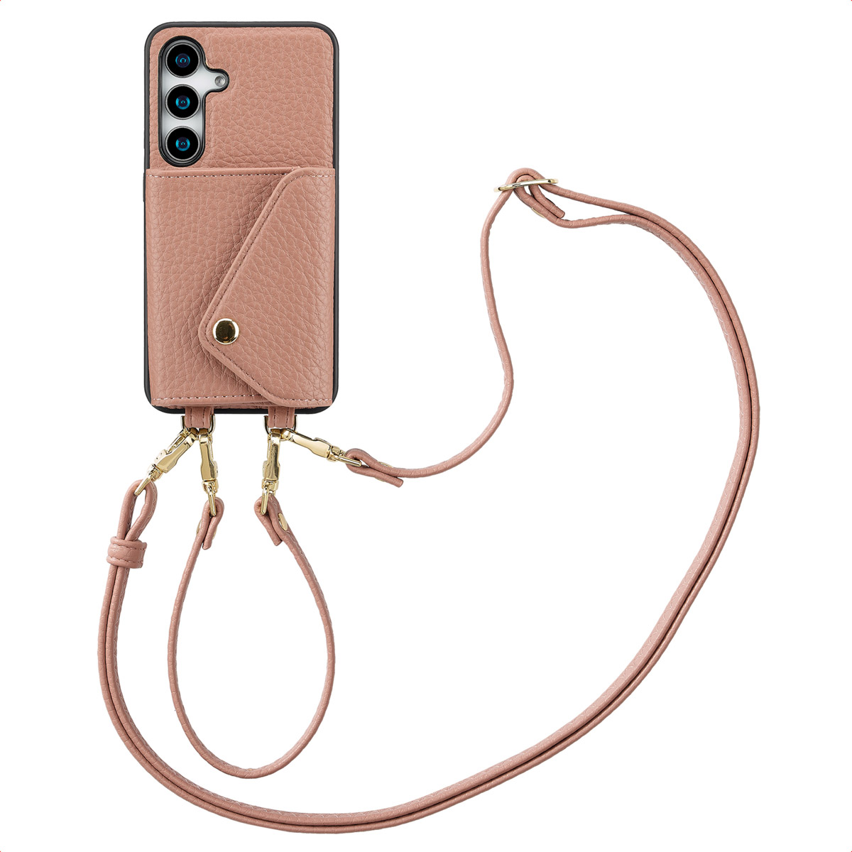 Selencia Sera HandyHülle mit Kordel und Umschlag-Kartenhalter für das Samsung Galaxy S25 / S24 - Old Pink