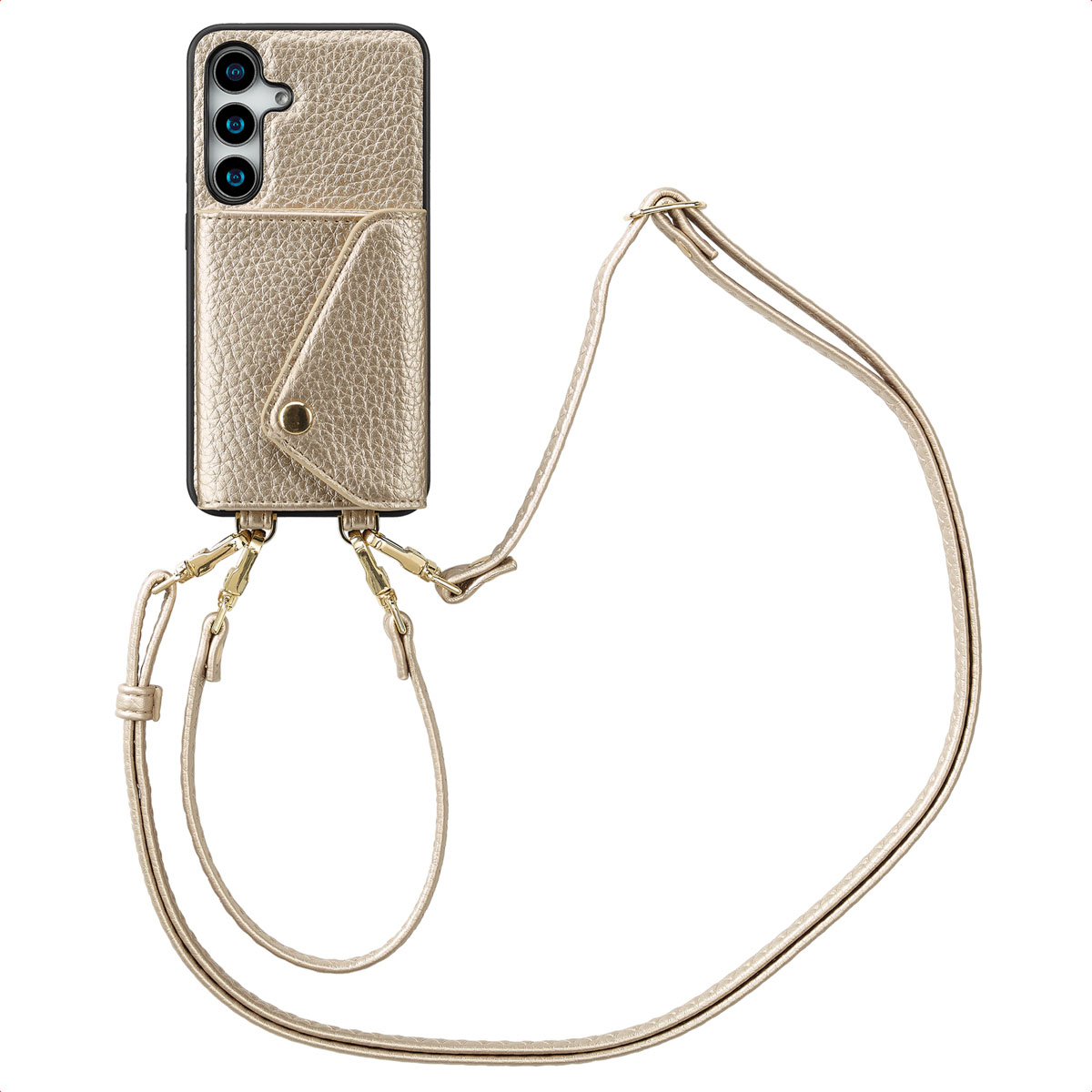 Selencia Sera HandyHülle mit Kordel und Umschlag-Kartenhalter für das Samsung Galaxy S25 / S24 - Champagne