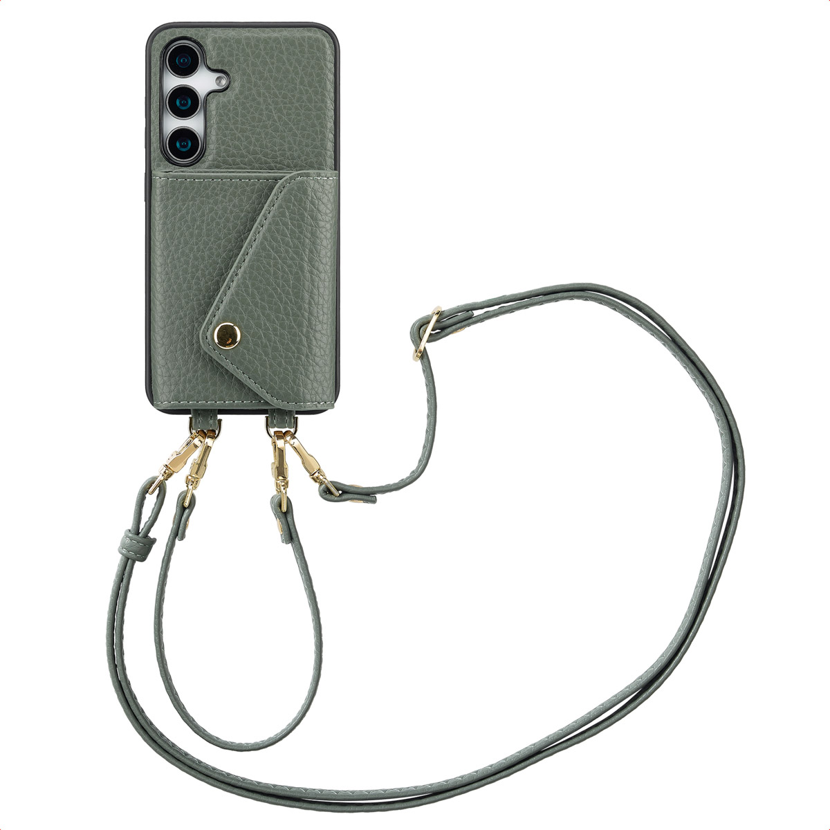 Selencia Sera HandyHülle mit Kordel und Umschlag-Kartenhalter für das Samsung Galaxy S25 / S24 - Sage Green