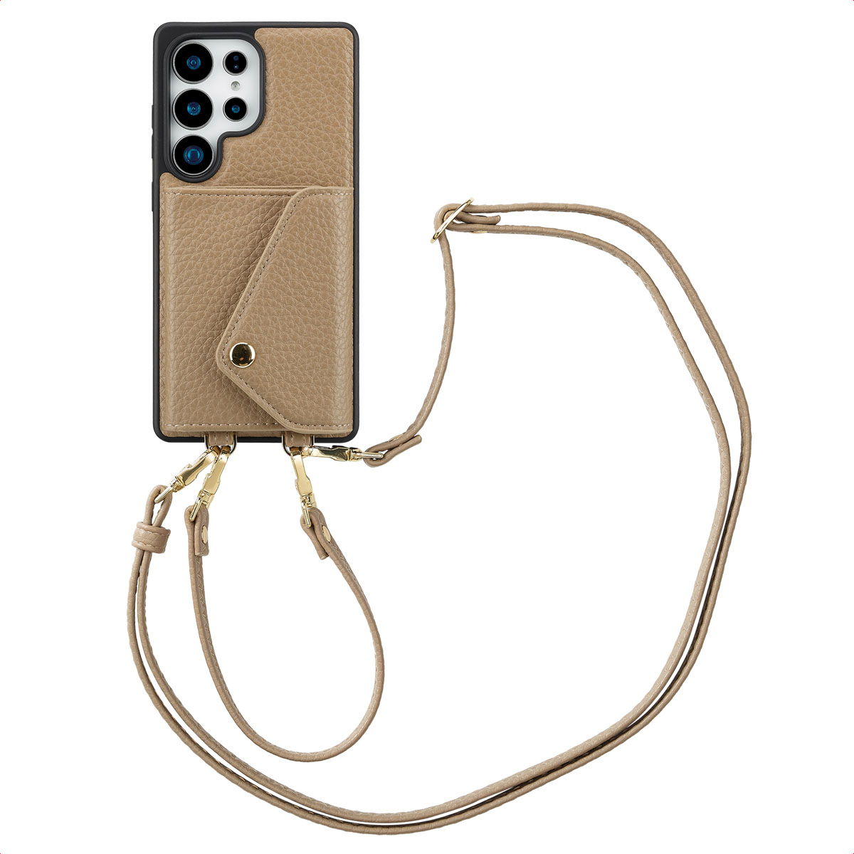 Selencia Sera HandyHülle mit Kordel und Umschlag-Kartenhalter für das Samsung Galaxy S25 Ultra - Taupe