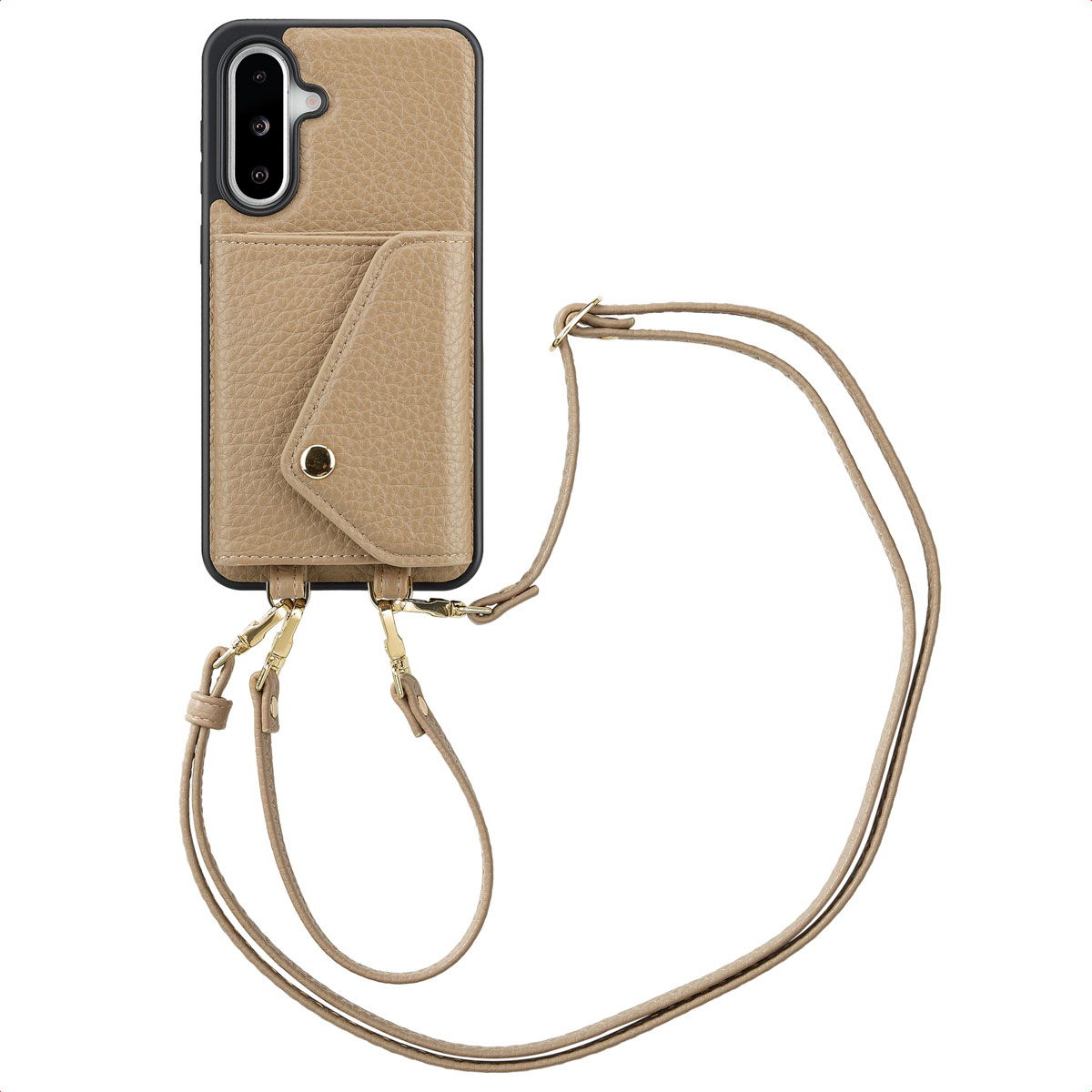Selencia Sera HandyHülle mit Kordel und Umschlag-Kartenhalter für das Samsung Galaxy A36 / A56 - Taupe