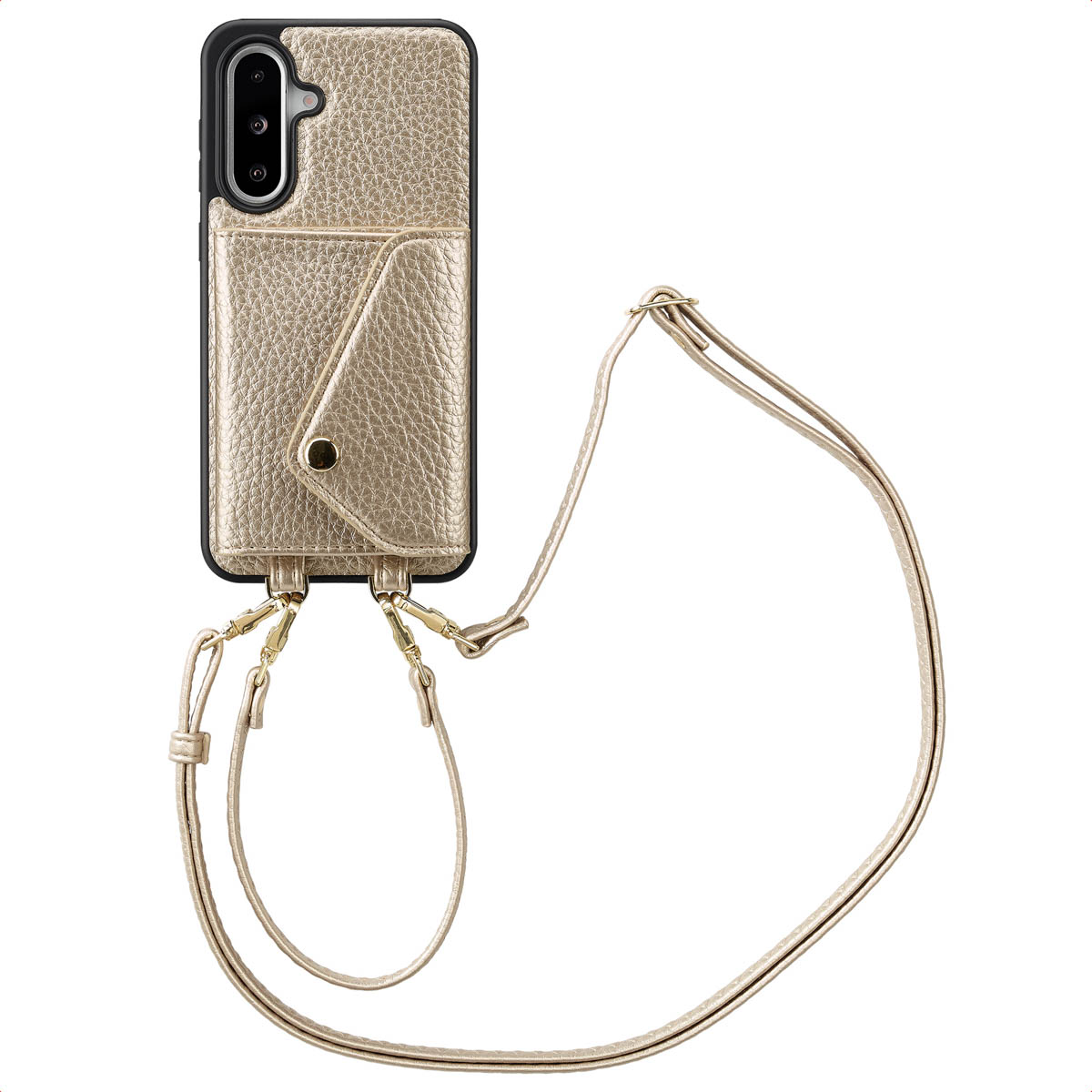 Selencia Sera HandyHülle mit Kordel und Umschlag-Kartenhalter für das Samsung Galaxy A36 / A56 - Champagne