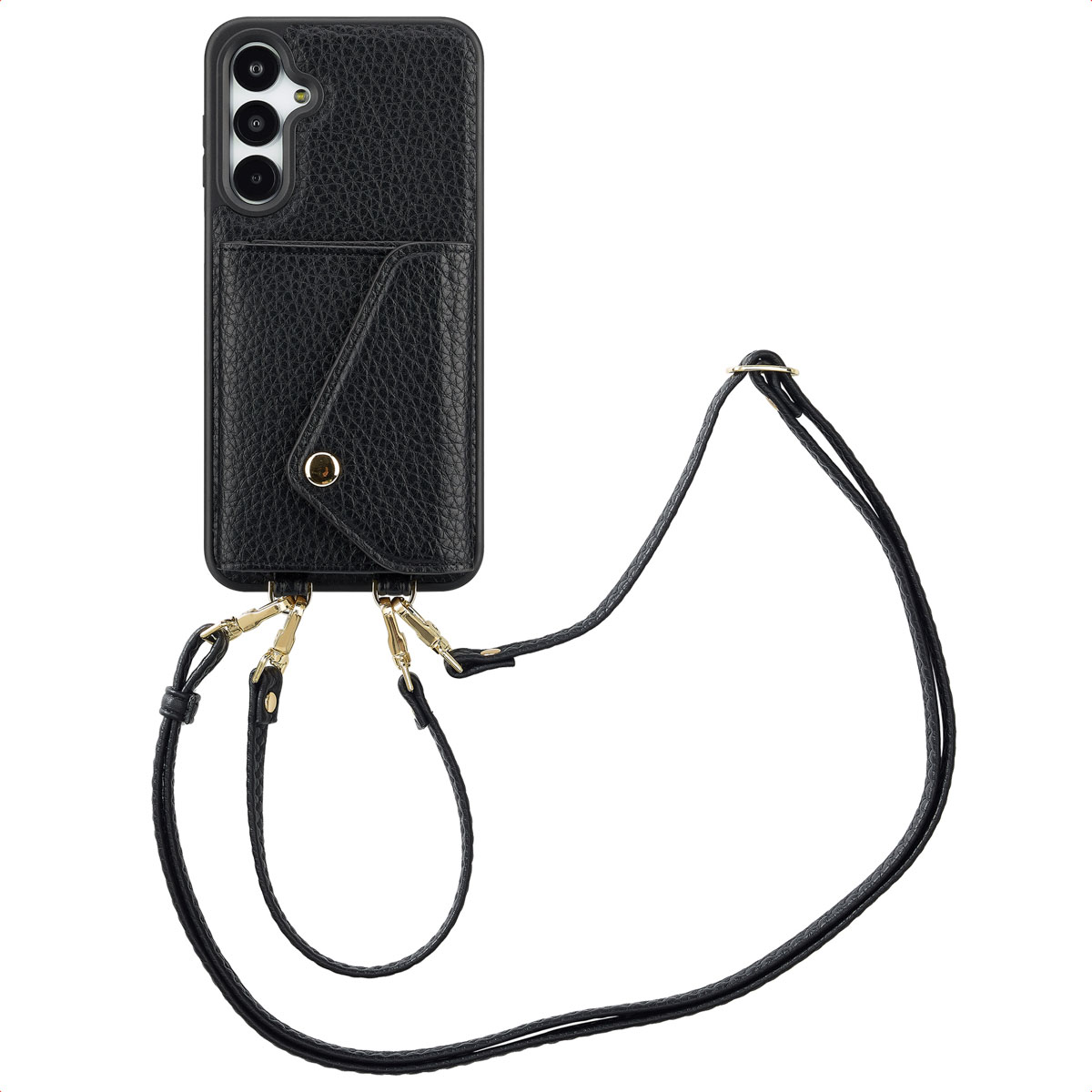 Selencia Sera HandyHülle mit Kordel und Umschlag-Kartenhalter für das Samsung Galaxy A16 - Schwarz
