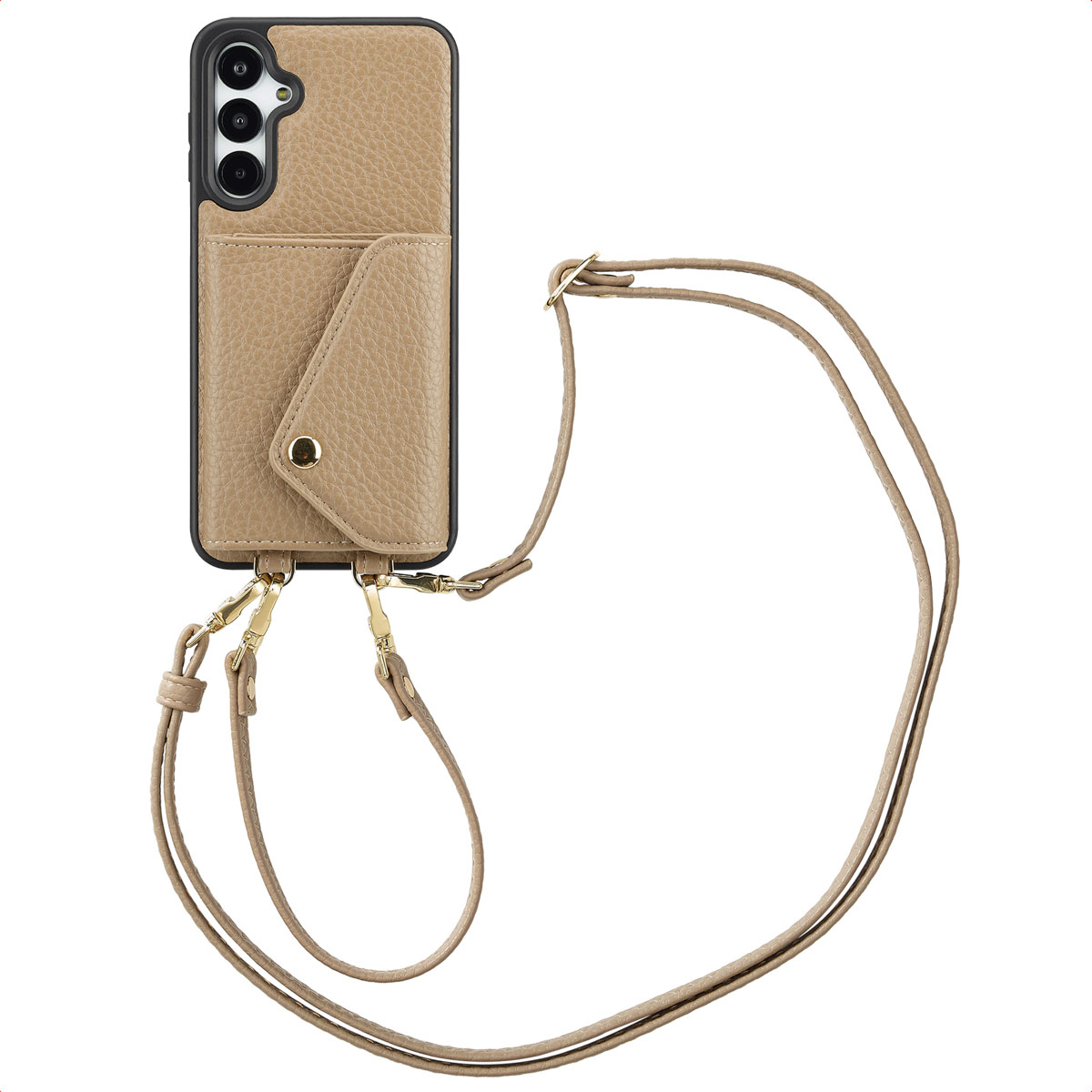 Selencia Sera HandyHülle mit Kordel und Umschlag-Kartenhalter für das Samsung Galaxy A16 - Taupe