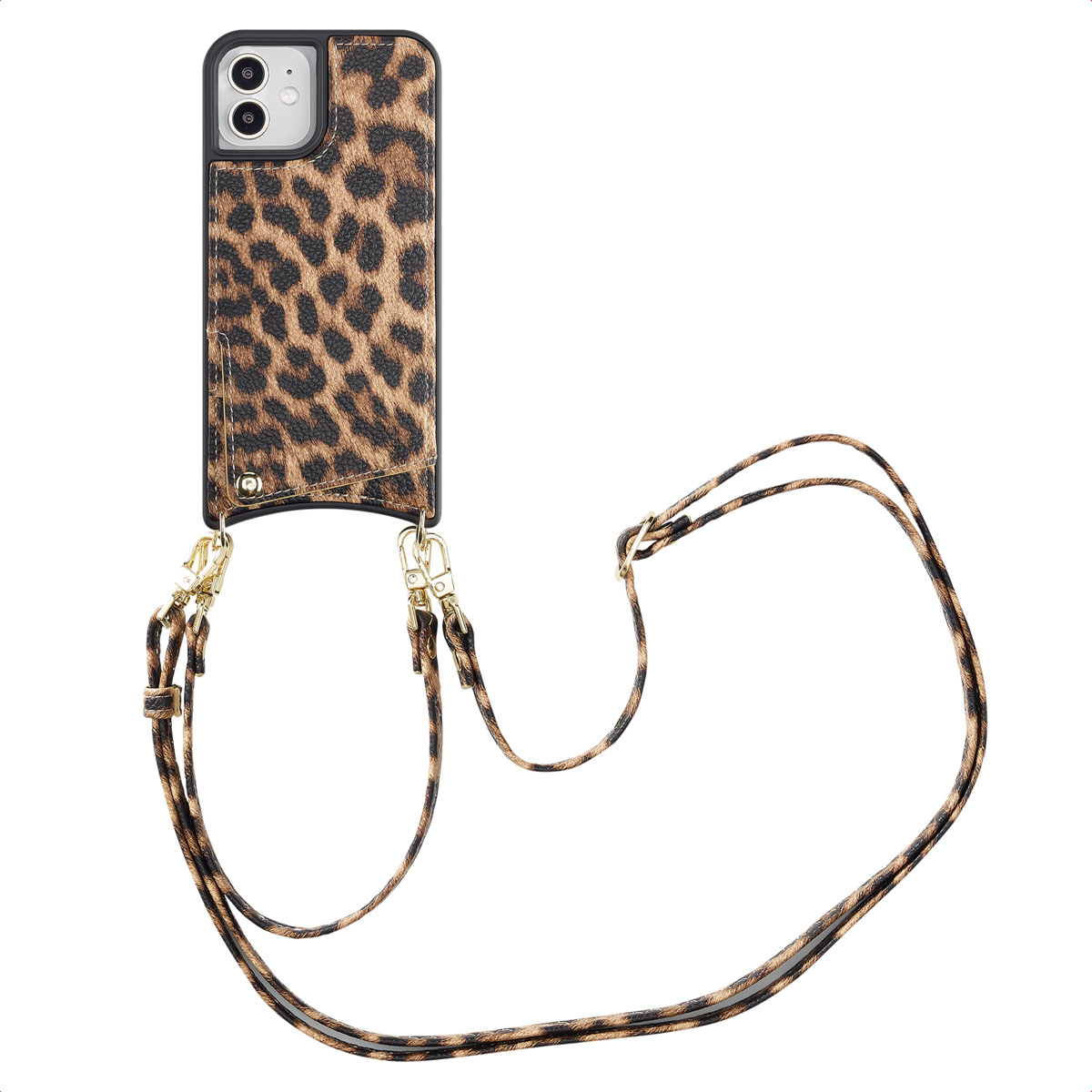Selencia Nova HandyHülle mit Kordel und Kartenhalter für das Apple iPhone 12 (Pro) - Leopard