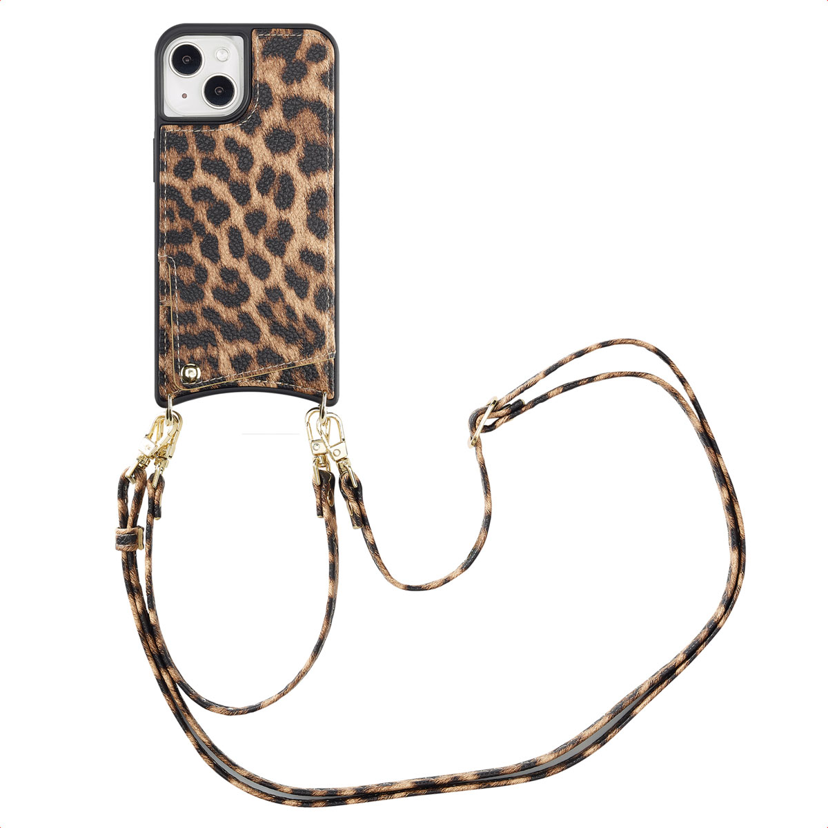 Selencia Nova HandyHülle mit Kordel und Kartenhalter für das Apple iPhone 14 / 13 - Leopard