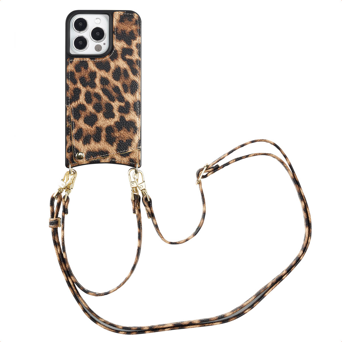 Selencia Nova HandyHülle mit Kordel und Kartenhalter für das Apple iPhone 13 Pro - Leopard