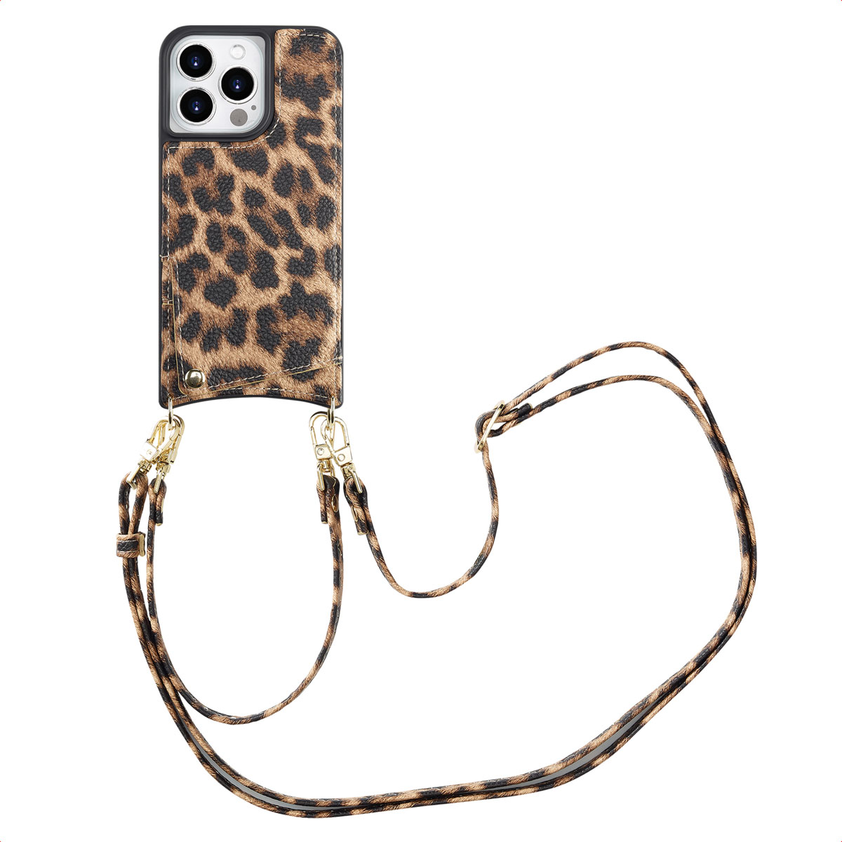 Selencia Nova HandyHülle mit Kordel und Kartenhalter für das Apple iPhone 14 Pro - Leopard
