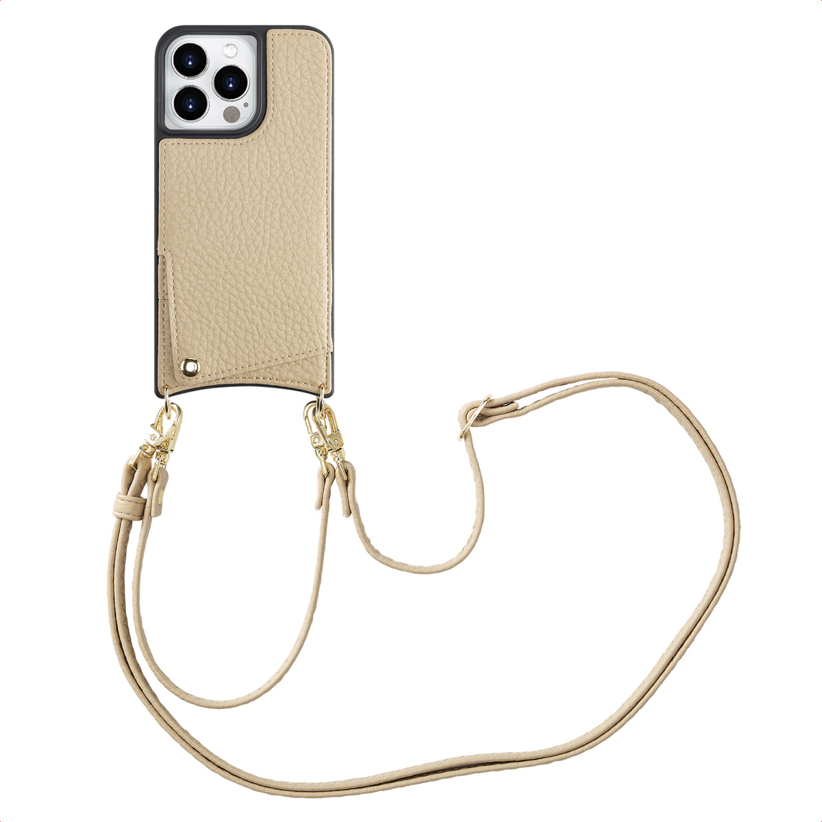 Selencia Nova HandyHülle mit Kordel und Kartenhalter für das Apple iPhone 14 Pro - Beige