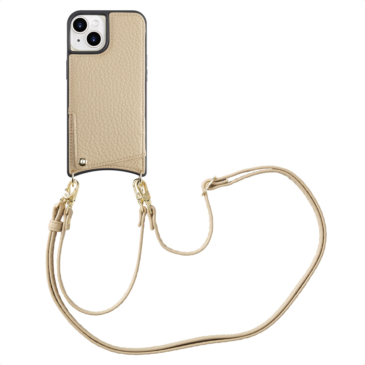 Selencia Nova HandyHülle mit Kordel und Kartenhalter für das Apple iPhone 15 - Beige