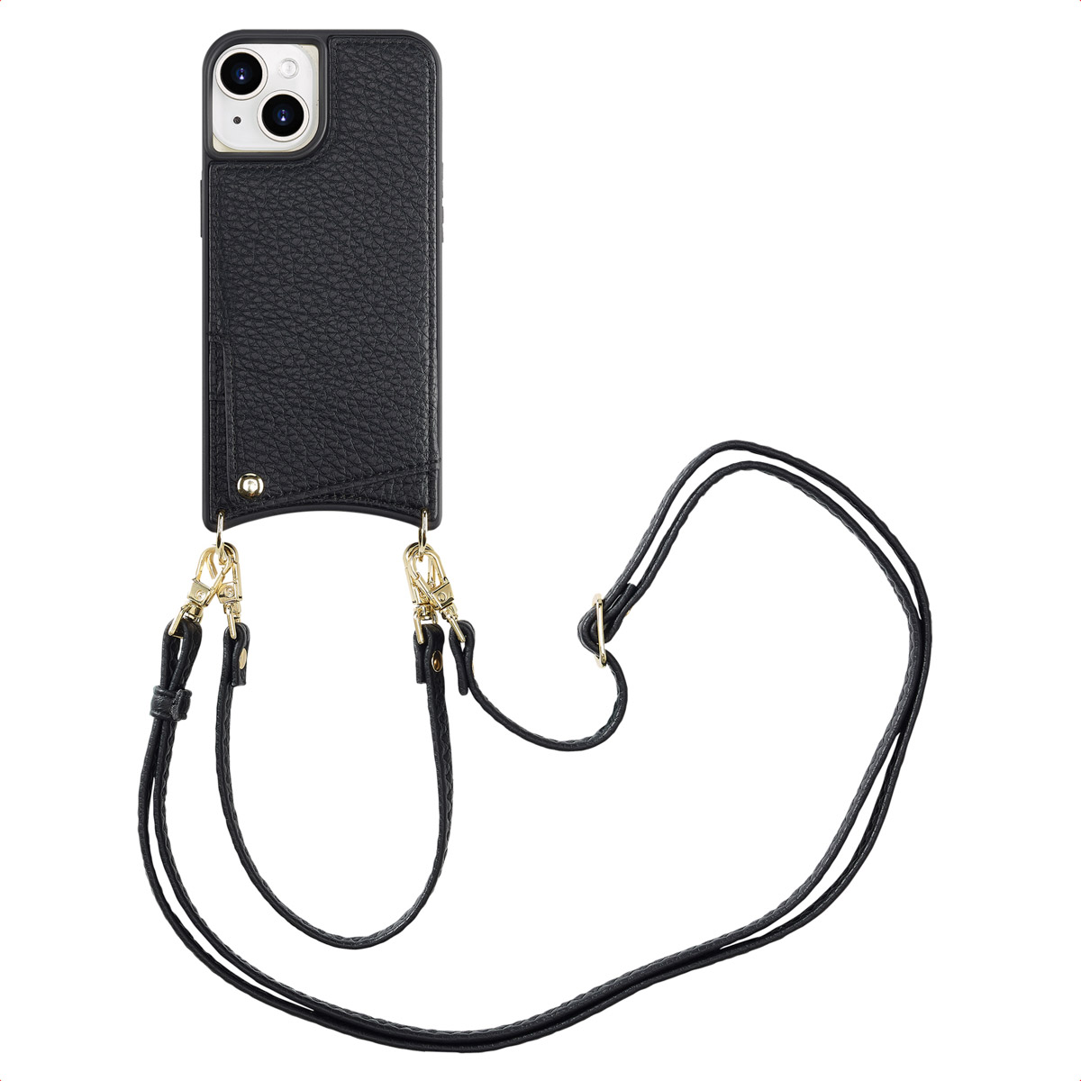 Selencia Nova HandyHülle mit Kordel und Kartenhalter für das Apple iPhone 15 - Schwarz