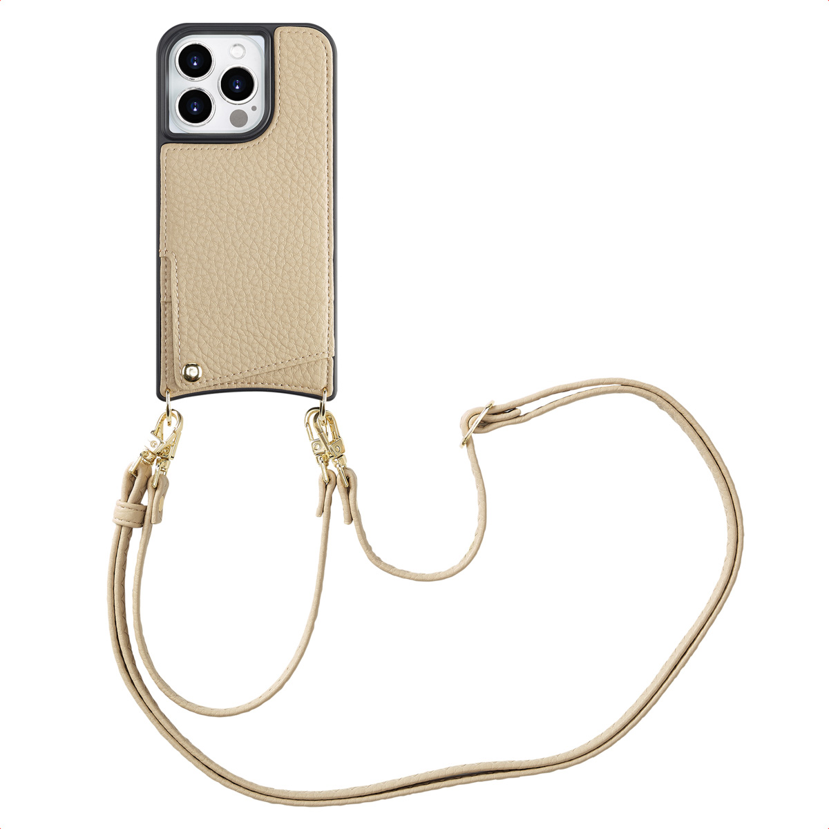 Selencia Nova HandyHülle mit Kordel und Kartenhalter für das Apple iPhone 15 Pro - Beige
