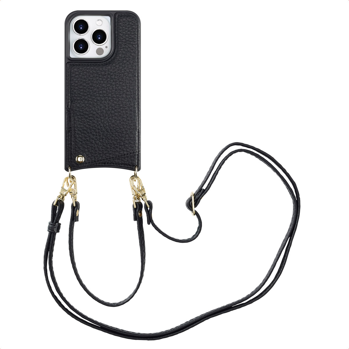Selencia Nova HandyHülle mit Kordel und Kartenhalter für das Apple iPhone 15 Pro - Schwarz