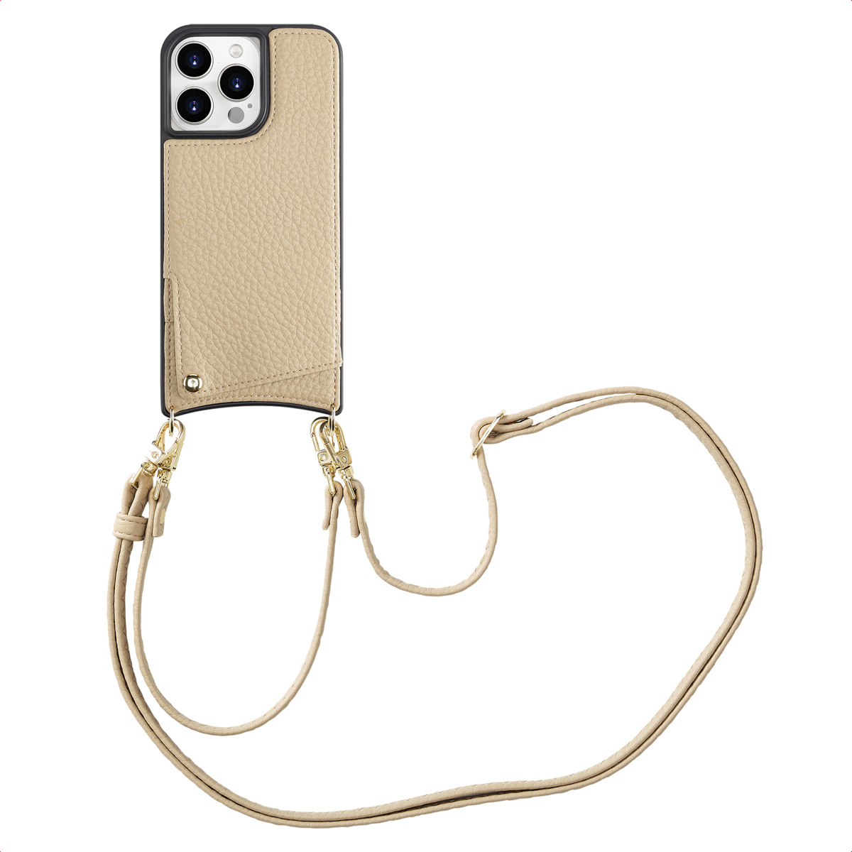 Selencia Nova HandyHülle mit Kordel und Kartenhalter für das Apple iPhone 15 Pro Max - Beige