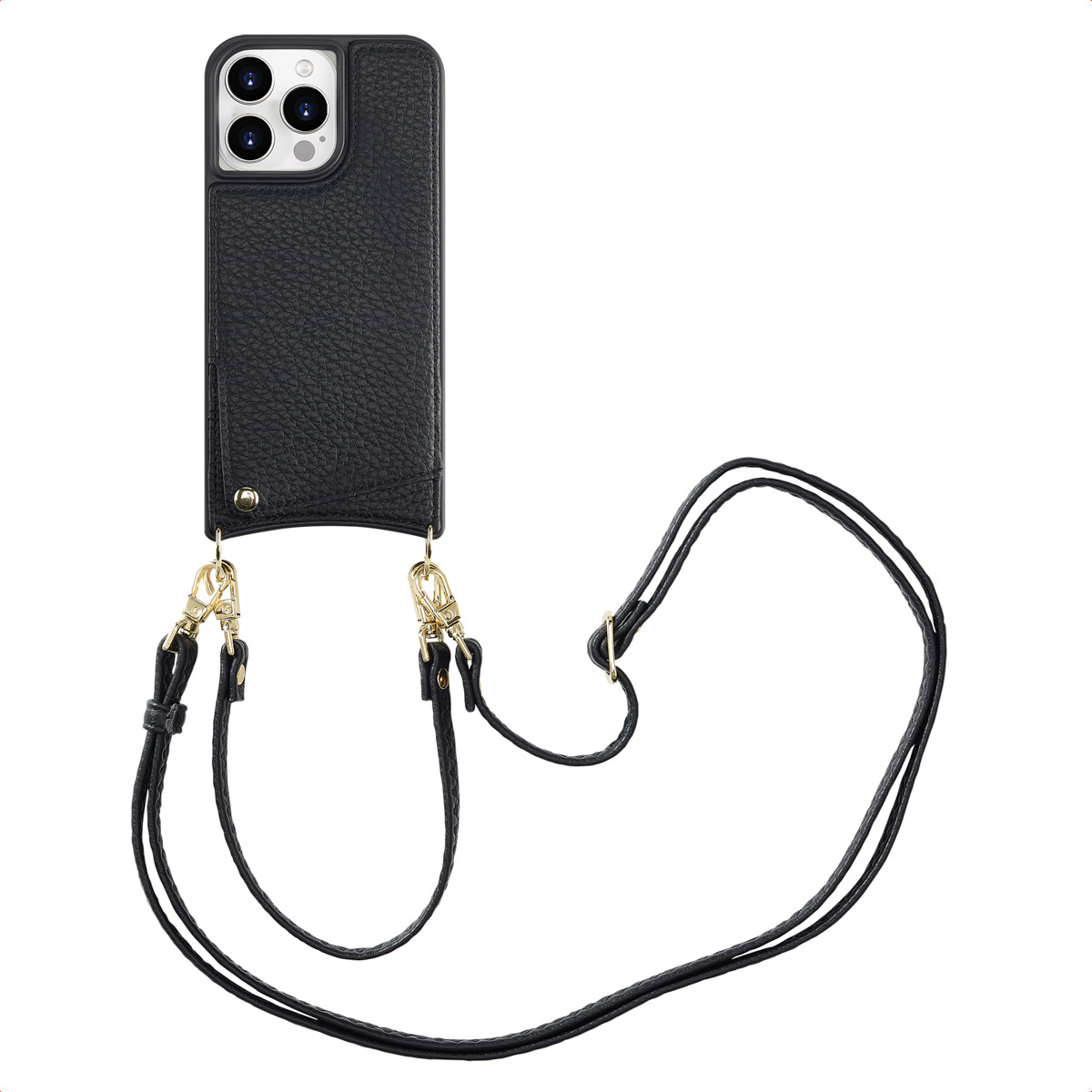 Selencia Nova HandyHülle mit Kordel und Kartenhalter für das Apple iPhone 15 Pro Max - Schwarz