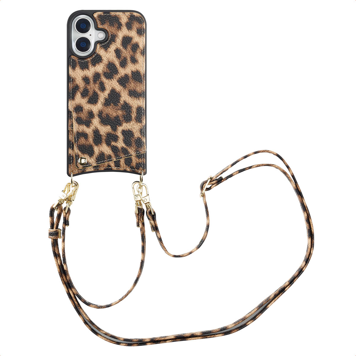 Selencia Nova HandyHülle mit Kordel und Kartenhalter für das Apple iPhone 16 - Leopard