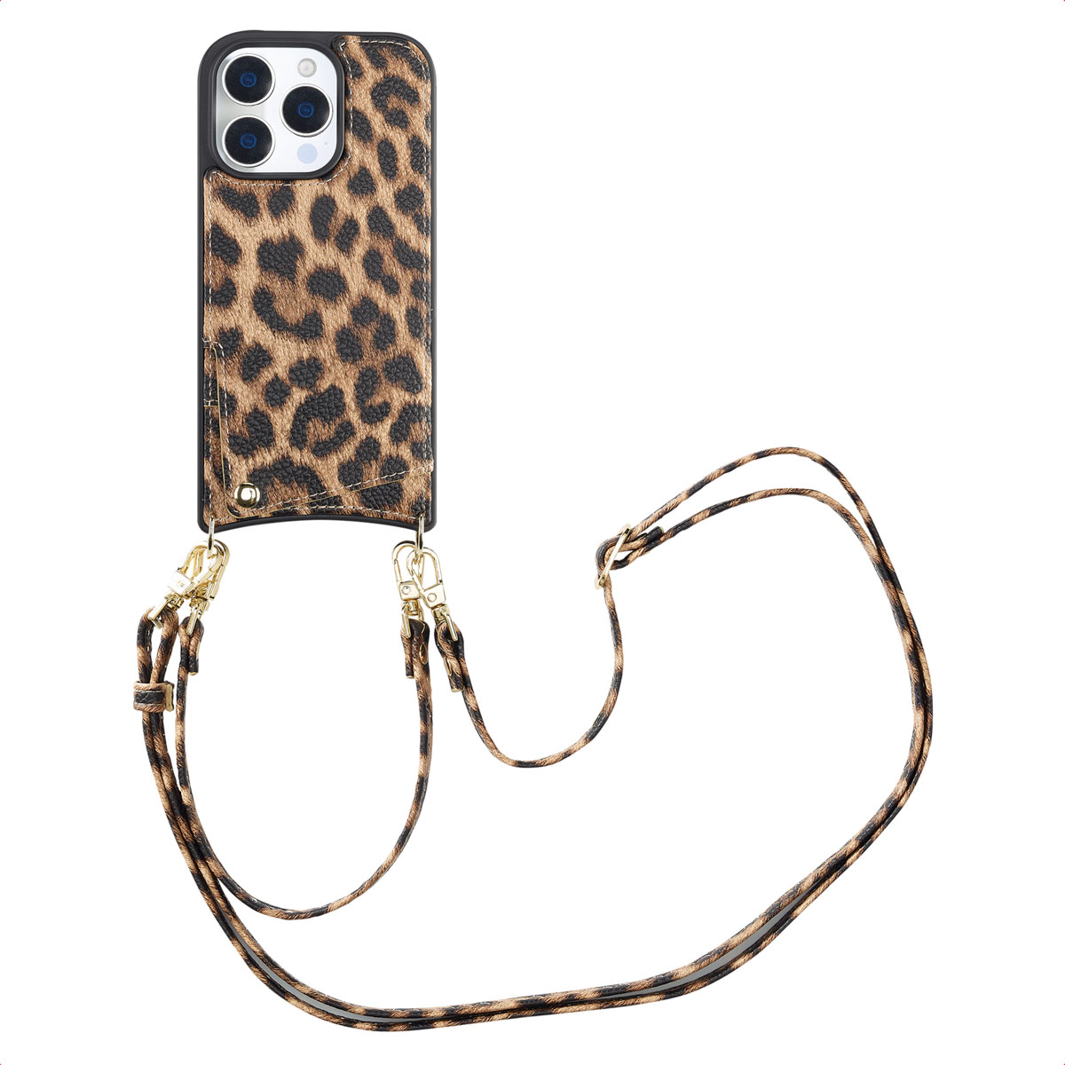 Selencia Nova HandyHülle mit Kordel und Kartenhalter für das Apple iPhone 16 Pro - Leopard