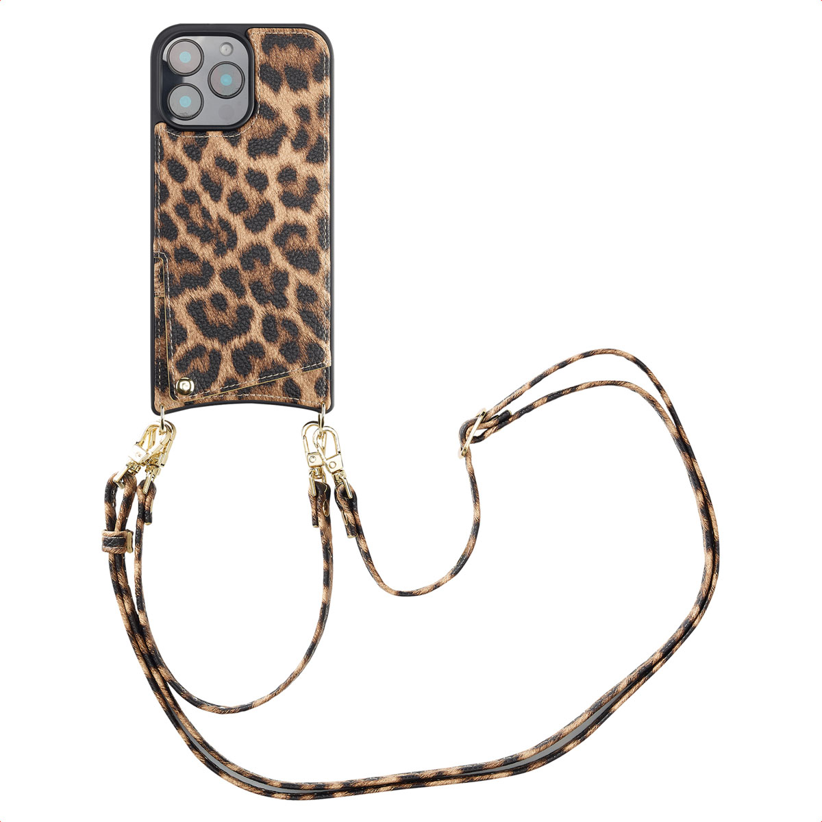 Selencia Nova HandyHülle mit Kordel und Kartenhalter für das Apple iPhone 16 Pro Max - Leopard