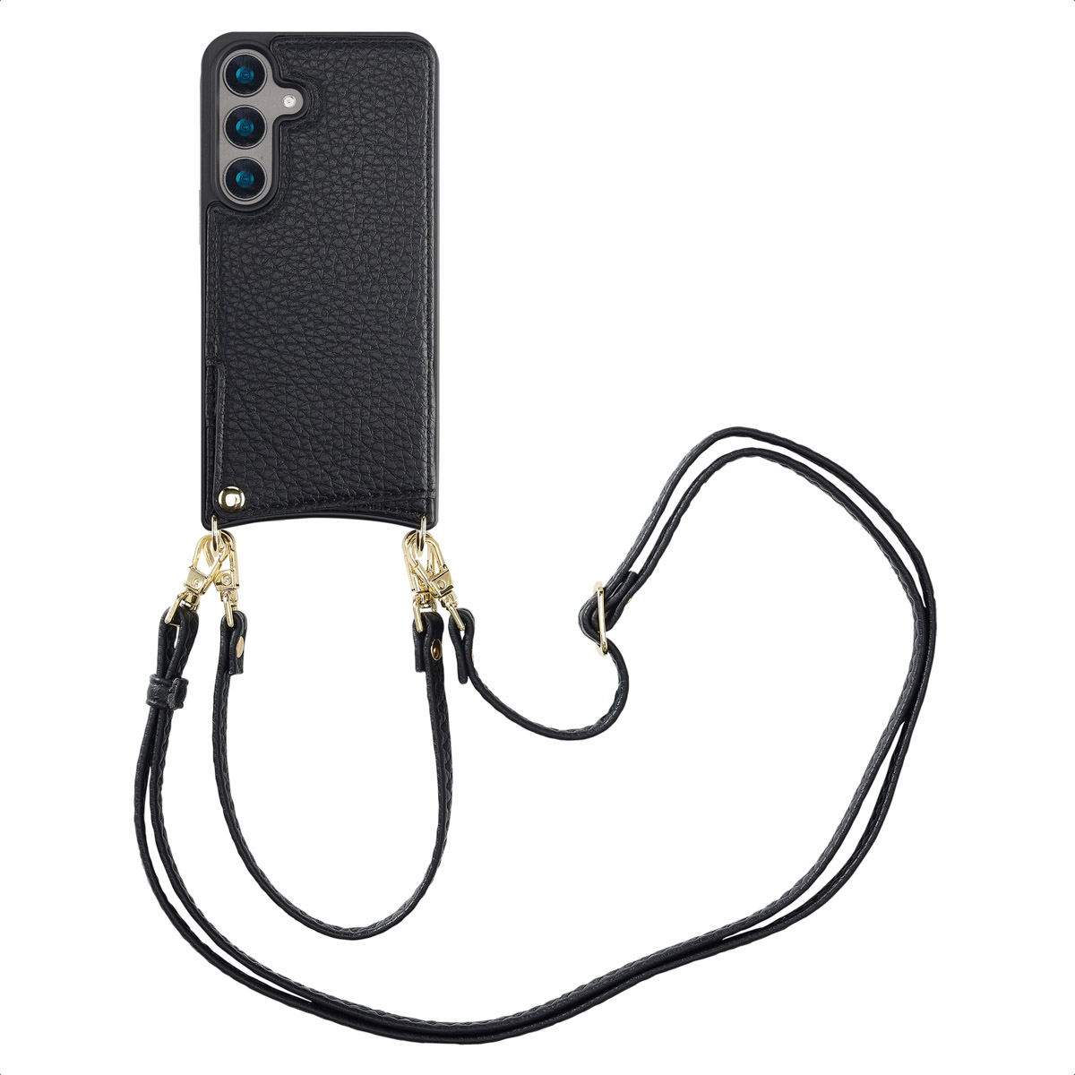 Selencia Nova HandyHülle mit Kordel und Kartenhalter für das Samsung Galaxy S24 - Schwarz