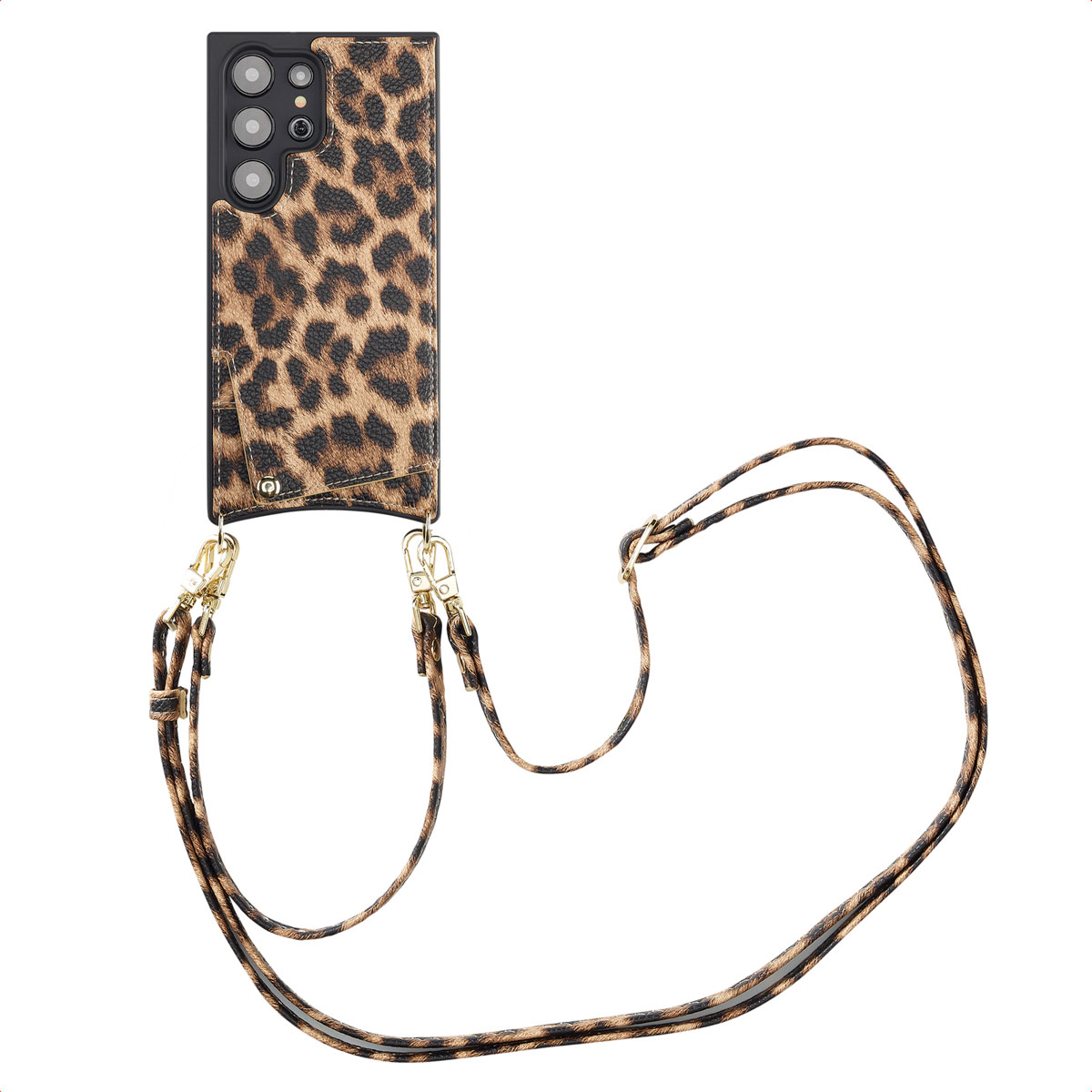 Selencia Nova HandyHülle mit Kordel und Kartenhalter für das Samsung Galaxy S24 Ultra - Leopard