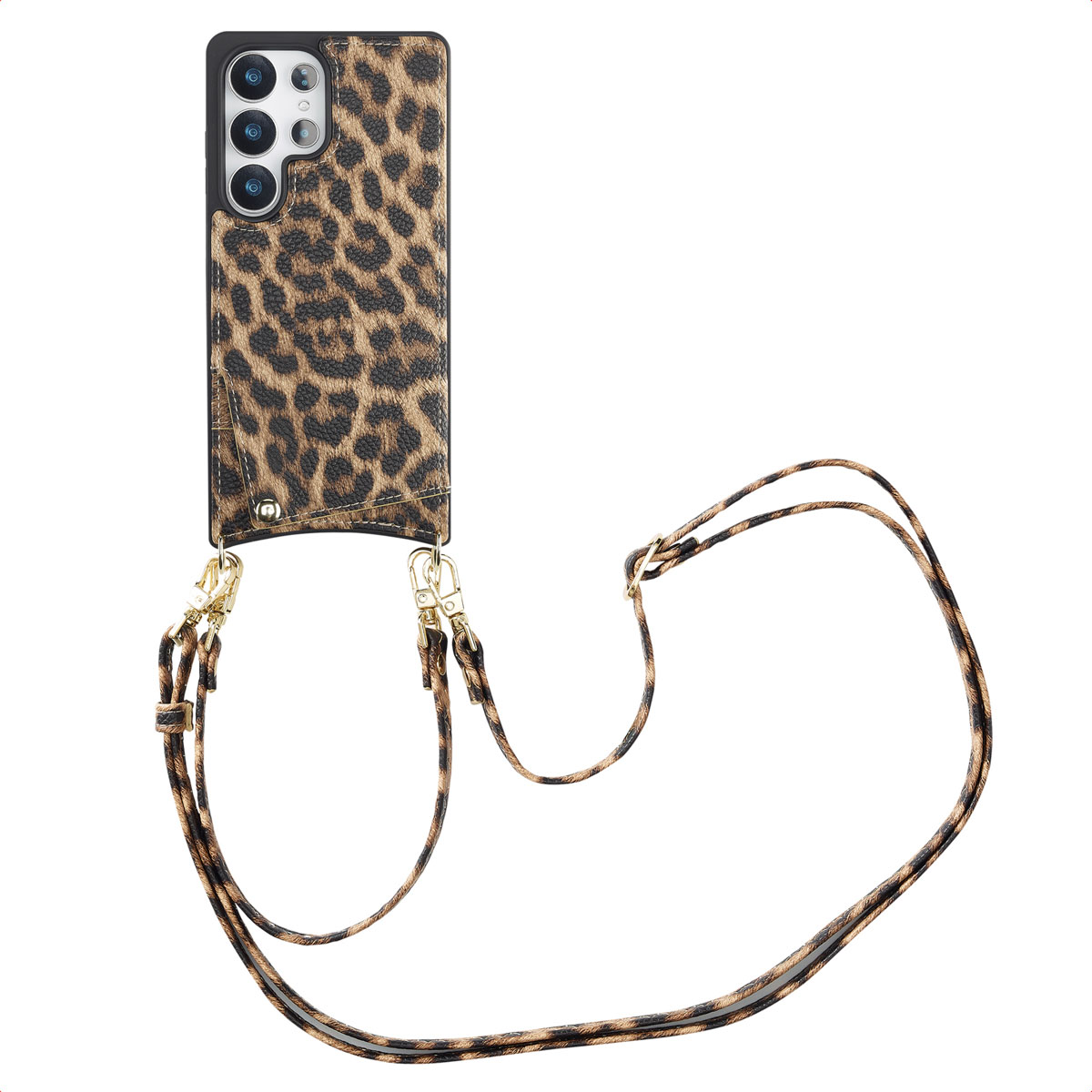 Selencia Nova HandyHülle mit Kordel und Kartenhalter für das Samsung Galaxy S25 Ultra - Leopard