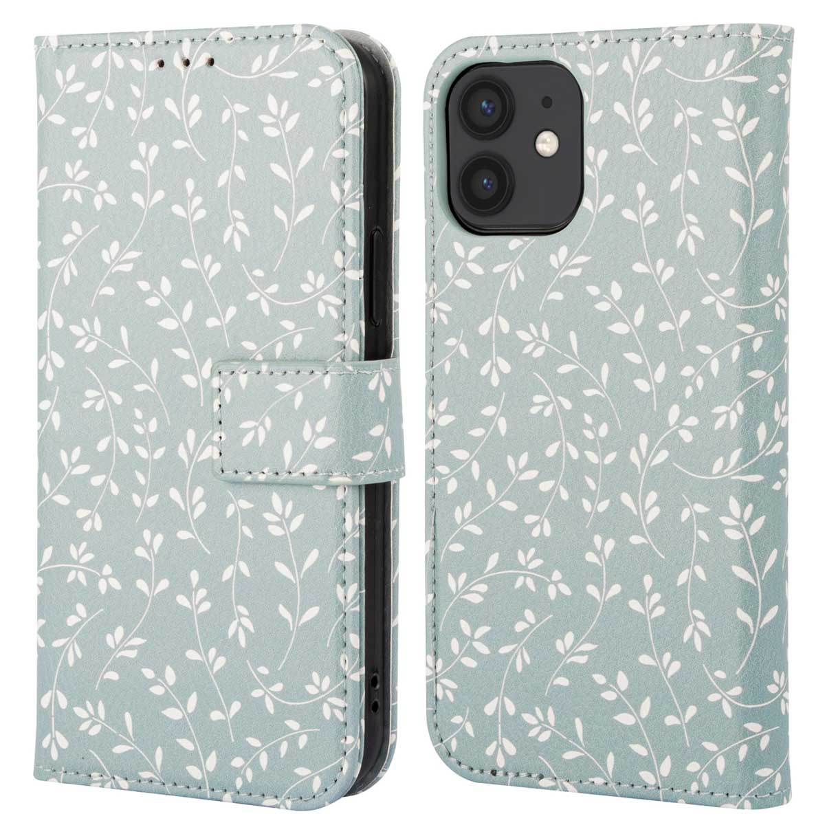 imoshion Design Klapphülle für das Apple iPhone 12 (Pro) - Smoke Green Flowers