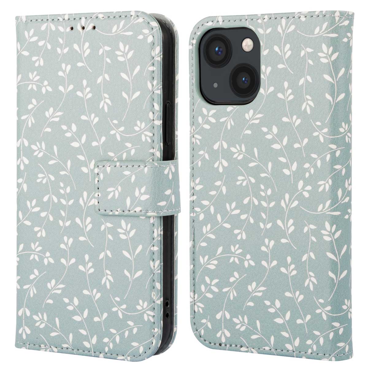 imoshion Design Klapphülle für das Apple iPhone 13 - Smoke Green Flowers
