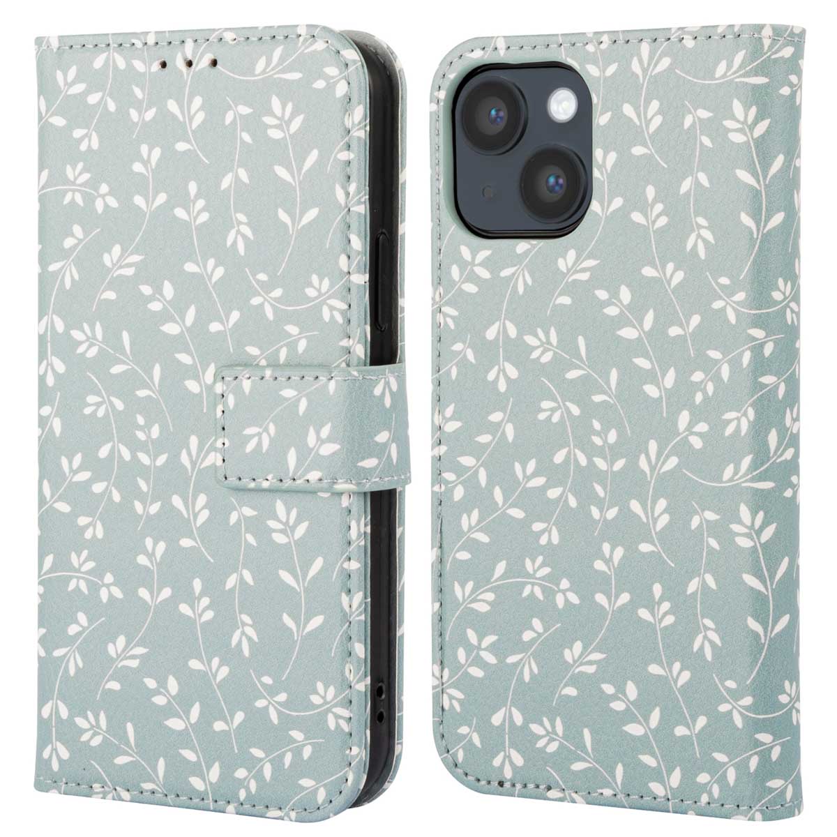 imoshion Design Klapphülle für das Apple iPhone 14 - Smoke Green Flowers