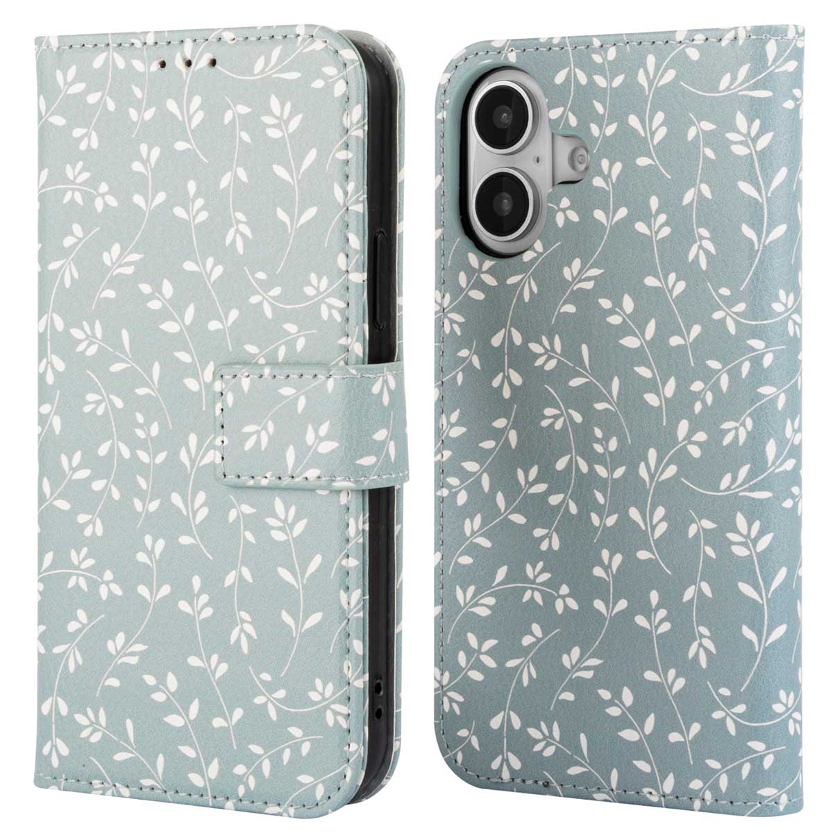 imoshion Design Klapphülle für das Apple iPhone 16 - Smoke Green Flowers