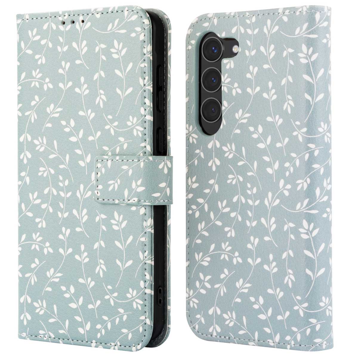 imoshion Design Klapphülle für das Samsung Galaxy S23 - Smoke Green Flowers