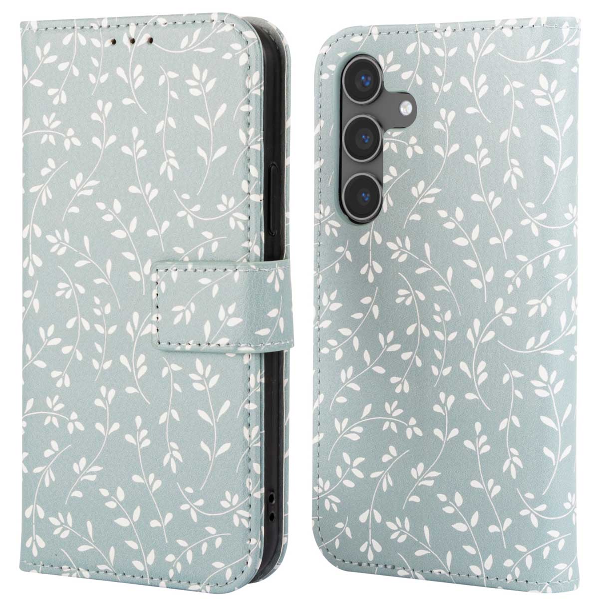 imoshion Design Klapphülle für das Samsung Galaxy S24 - Smoke Green Flowers