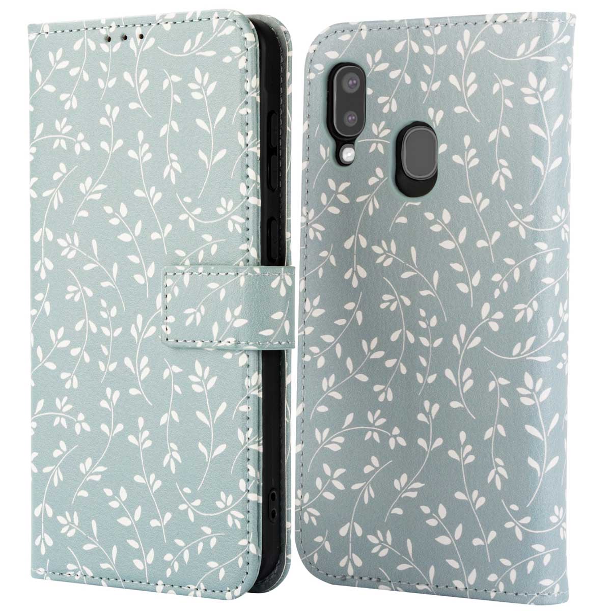 imoshion Design Klapphülle für das Samsung Galaxy A20e - Smoke Green Flowers