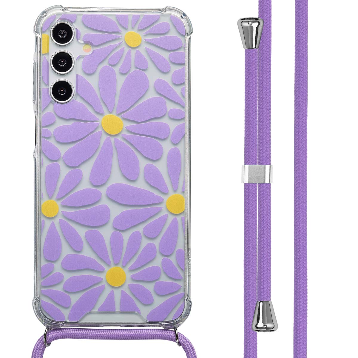 imoshion Design Hülle mit Band für das Samsung Galaxy A15 (5G) - Tropical Violet Flowers Connect