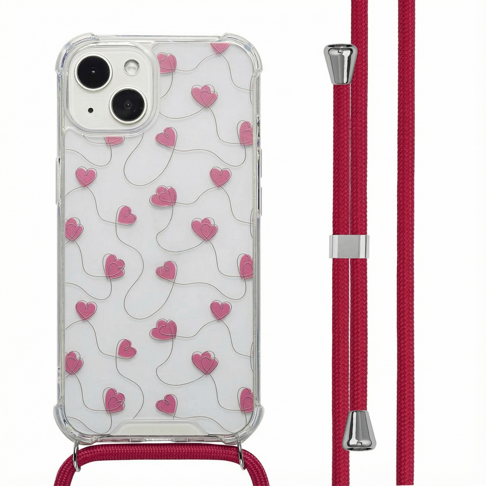 imoshion Design Hülle mit Band für das Apple iPhone 13 - Dusty Rose Connected Hearts