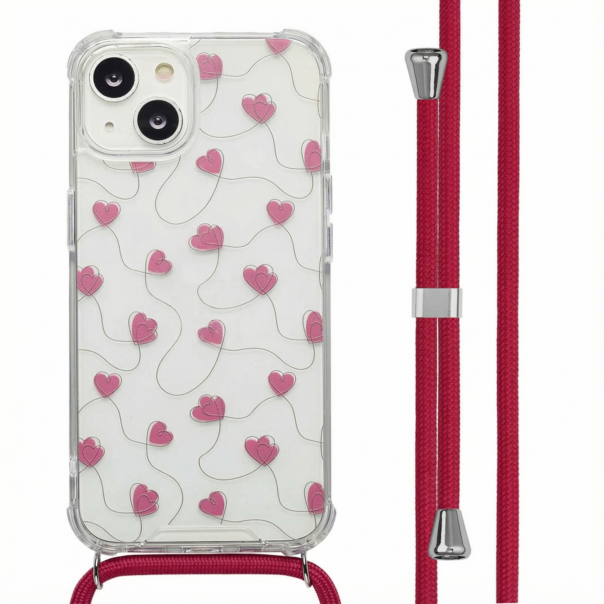 imoshion Design Hülle mit Band für das Apple iPhone 14 - Dusty Rose Connected Hearts