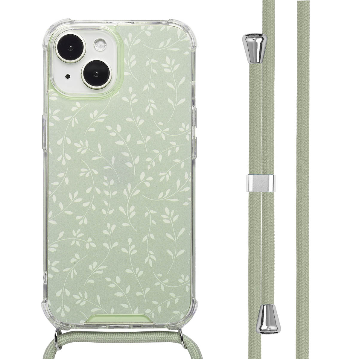 imoshion Design Hülle mit Band für das Apple iPhone 15 - Smoke Green Flowers