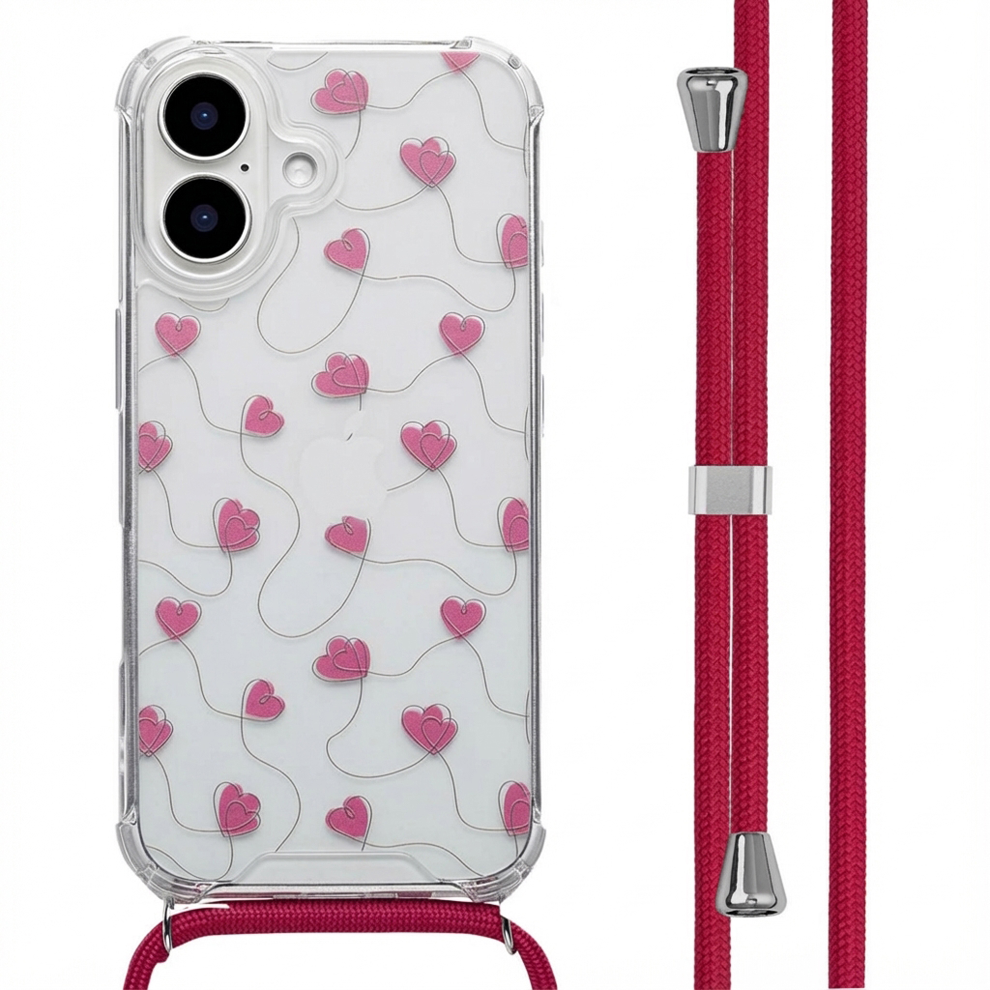 imoshion Design Hülle mit Band für das Apple iPhone 16 - Dusty Rose Connected Hearts