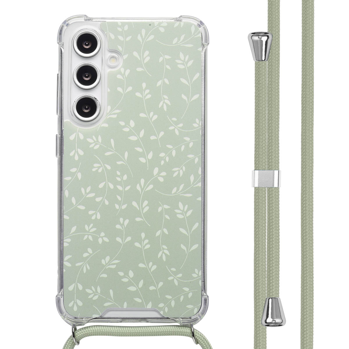 imoshion Design Hülle mit Band für das Samsung Galaxy S24 FE - Smoke Green Flowers