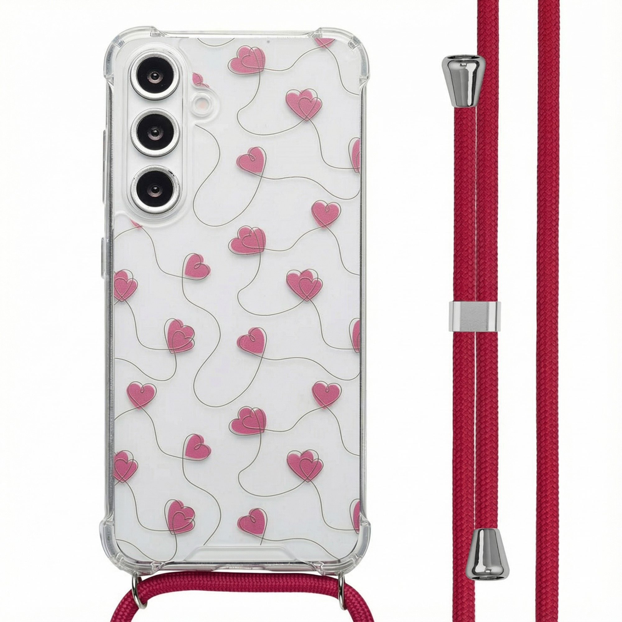 imoshion Design Hülle mit Band für das Samsung Galaxy S24 FE - Dusty Rose Connected Hearts