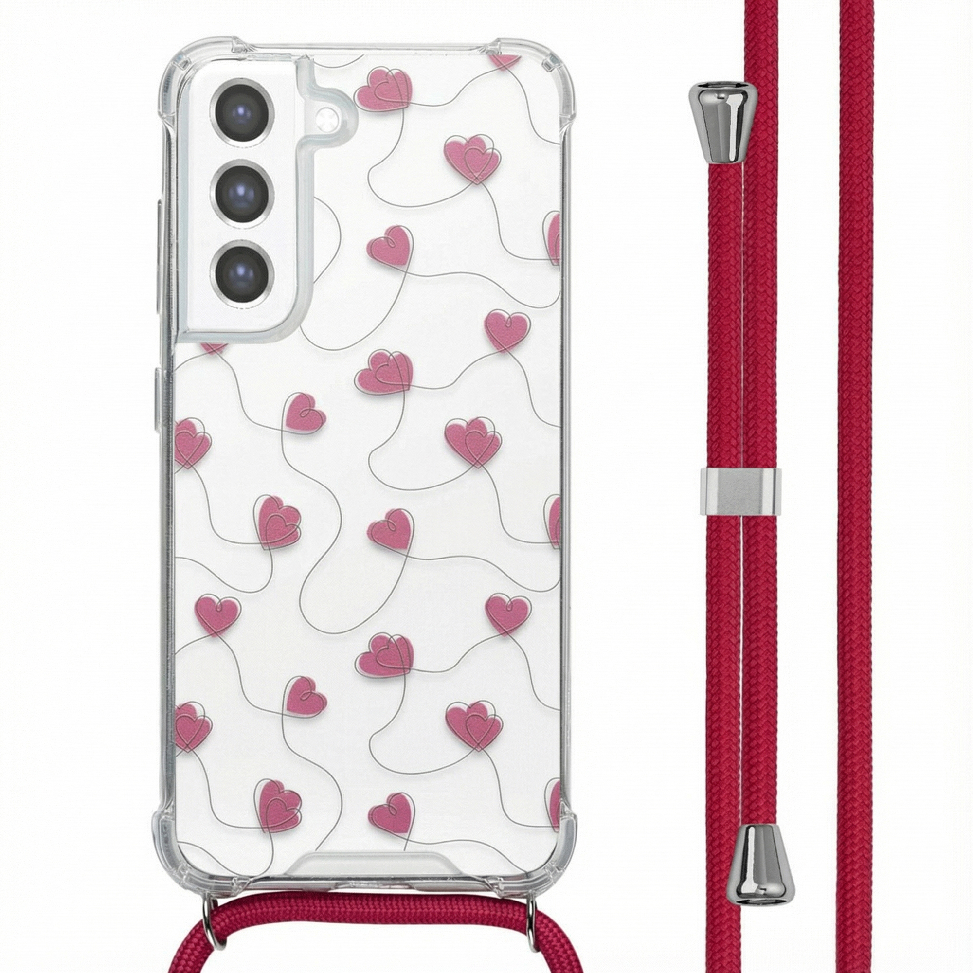 imoshion Design Hülle mit Band für das Samsung Galaxy S21 FE - Dusty Rose Connected Hearts