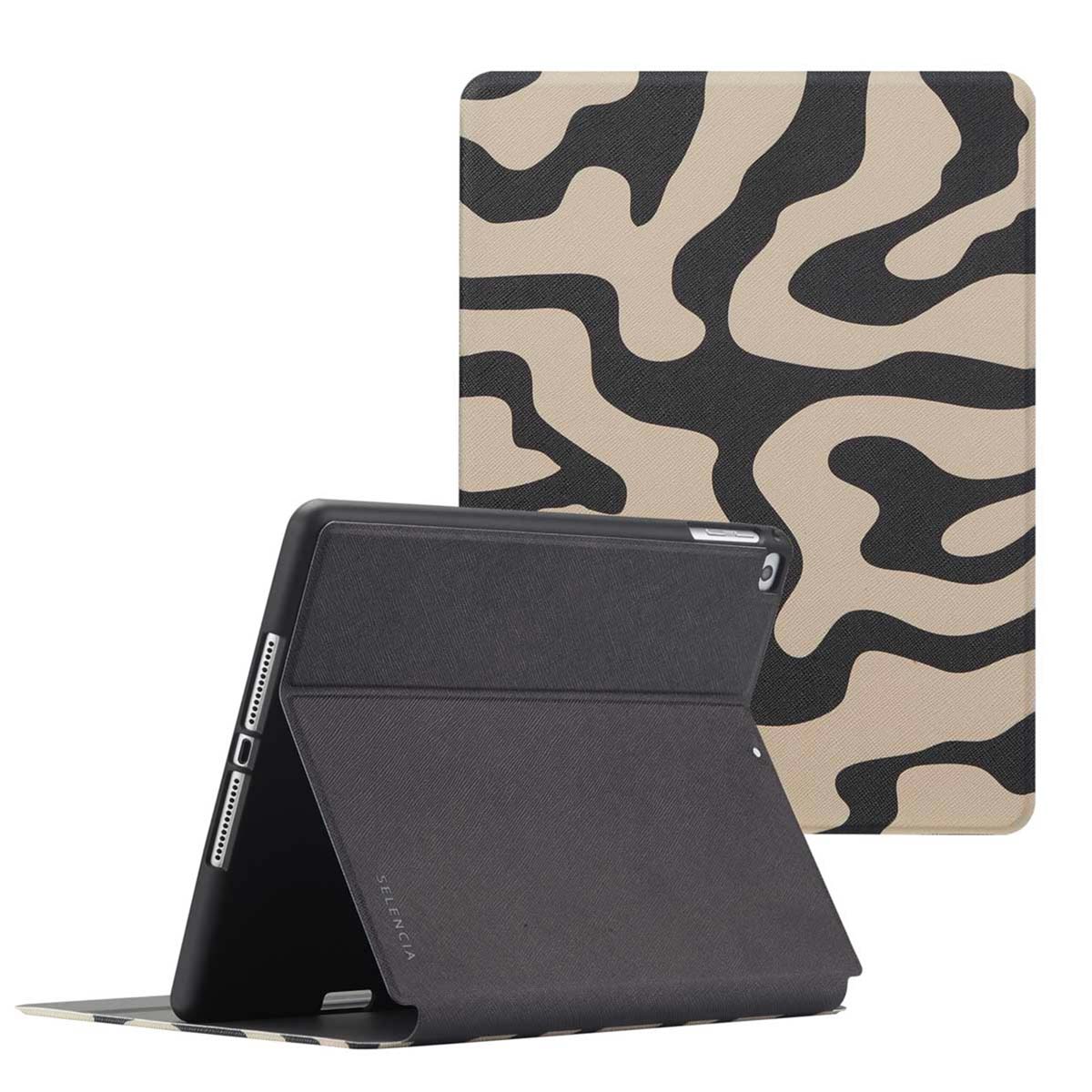 Selencia Vivid Klapphülle für das Apple iPad 6 (2018) 9.7 Zoll / iPad 5 (2017) 9.7 Zoll - Art Wave Black