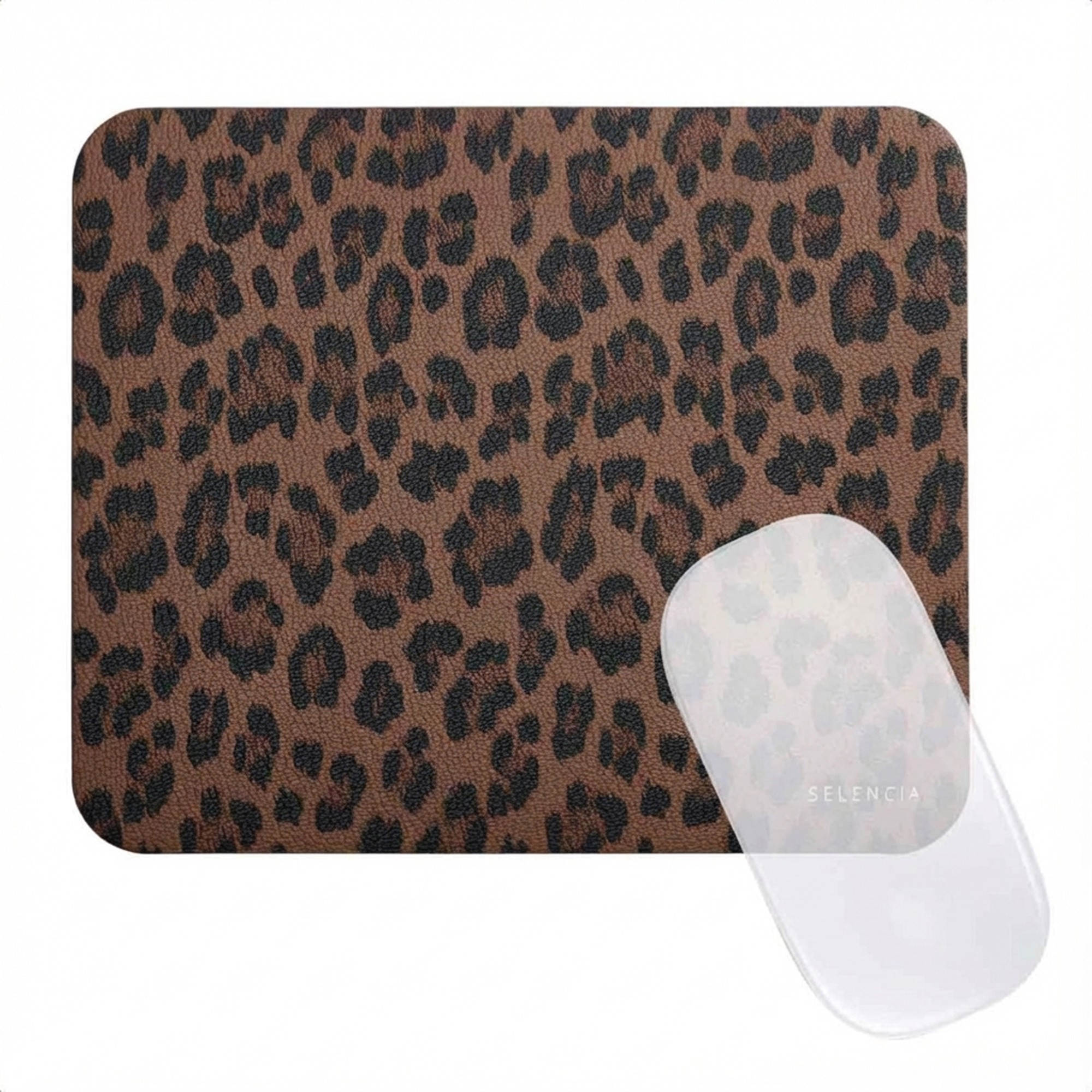 Selencia Sabi Kunstleder-Mauspad mit Leopardenmuster - 20 x 24 cm - Mocha Brown