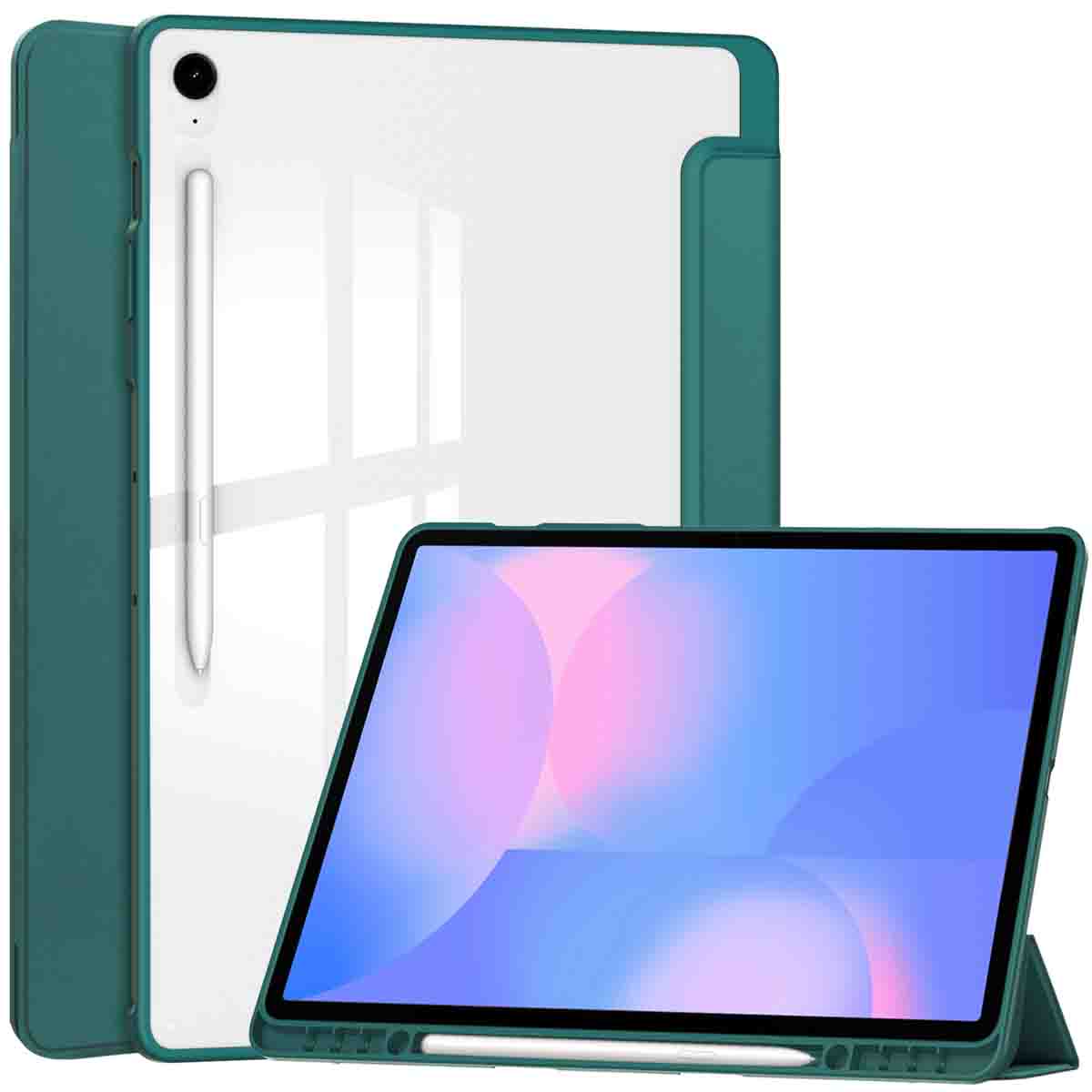 imoshion Trifold Hardcase Klapphülle für das Samsung Galaxy Tab S10 FE Plus - Grün