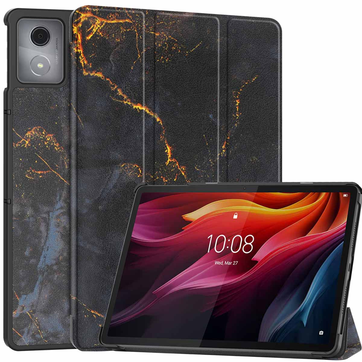 imoshion Design Trifold Klaphülle für das Lenovo Tab K11 Plus - Black Marble