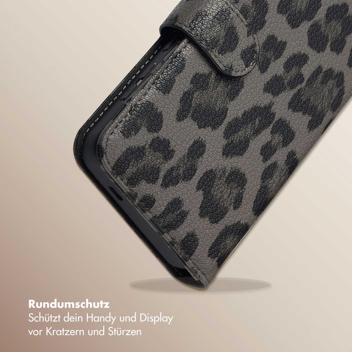 Selencia Sabi Klapphülle mit Leopardenmuster für das Samsung Galaxy S25 / S24 - Midnight Black
