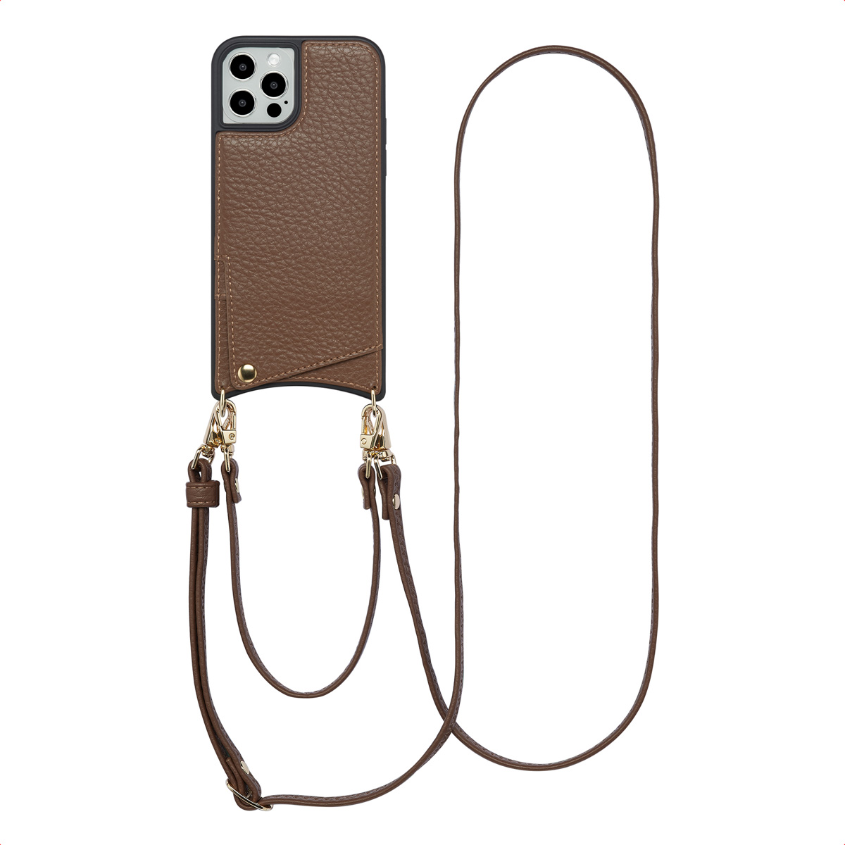 Selencia Nova HandyHülle mit Kordel und Kartenhalter für das Apple iPhone 12 (Pro) - Mocha Brown