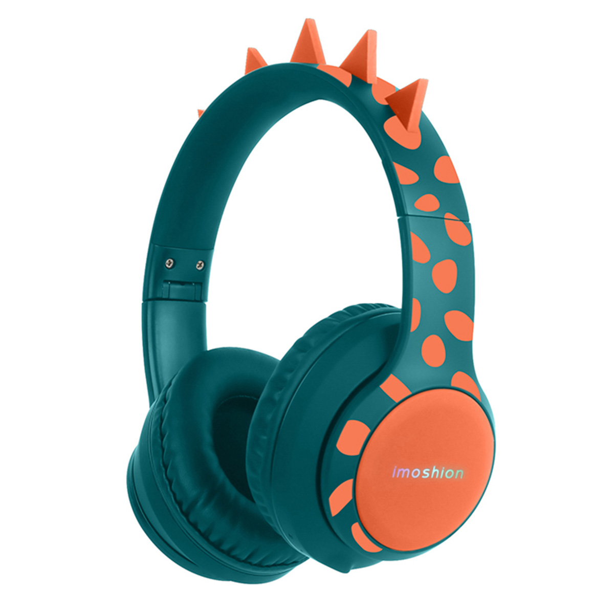 imoshion Kabellose Kinderkopfhörer Dino LED Light - Dezibelbegrenzer - Mit AUX-Kabel - Petrol Green / Orange