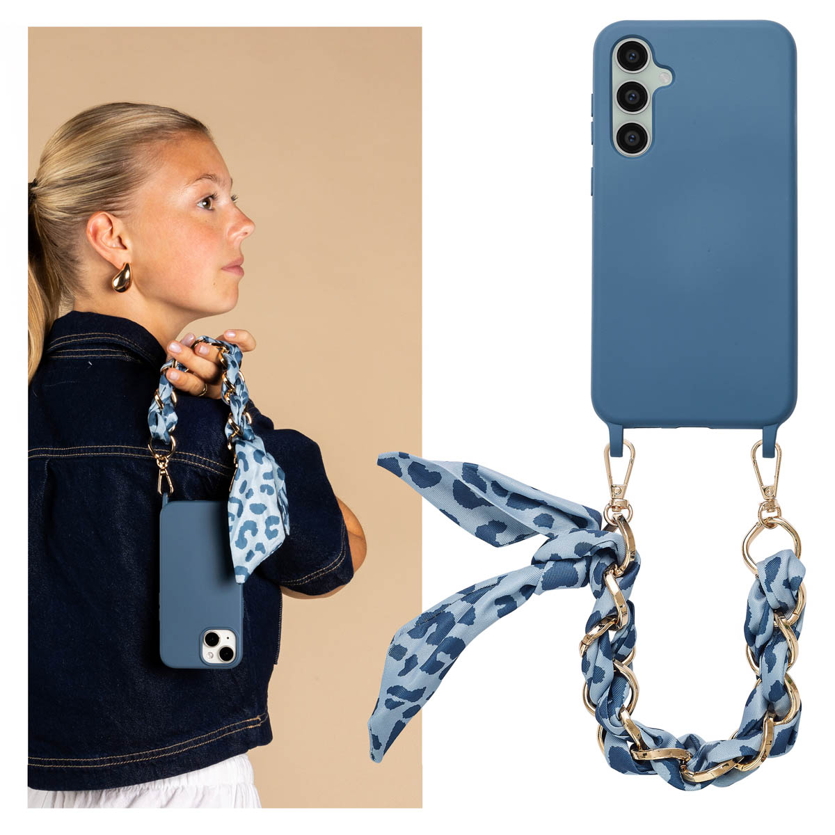 Selencia Back Cover mit Luxuriöser Handschlaufe für das Samsung Galaxy S23 FE - Blau