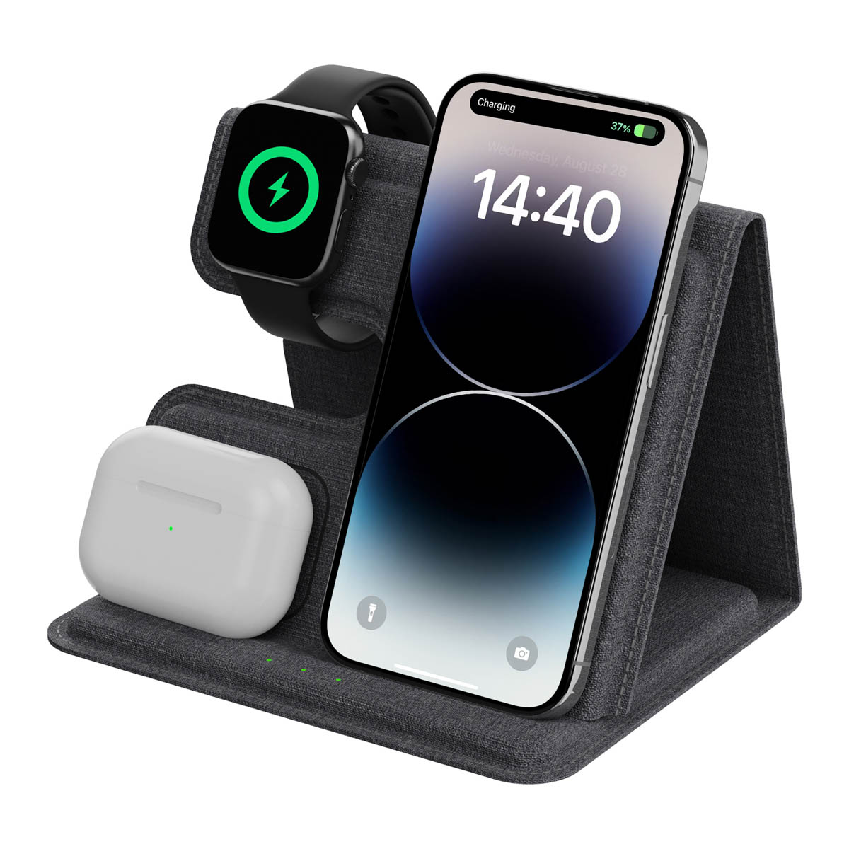 imoshion 3-in-1 Faltbares kabelloses Ladegerät für Apple - iPhone / AirPods / Apple Watch – Grau
